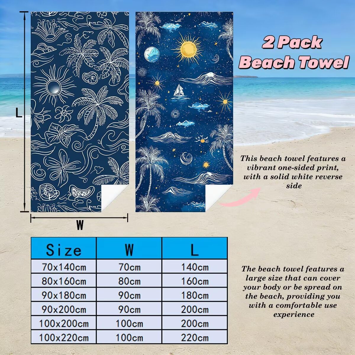 Ręcznik plażowy z mikrofibry, duży ręcznik plażowy 100 x 200 cm 2 sztuki, męski damski ręcznik gimnastyczny, odporny na piasek ręczniki plażowe, szybkoschnące ręczniki plażowe z mikrofibry (żółw