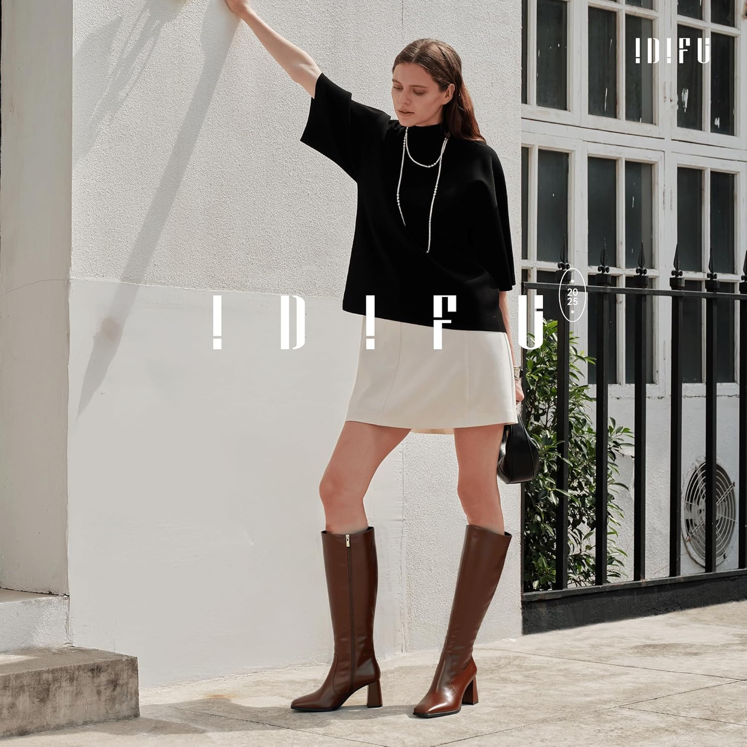 idifu in3 knee high boots for women square toe gogo chunky high heeled tall long fall boot with side zipper dress comfortable fashion pull on small thick heel boots 8.5 new fashion brown pu