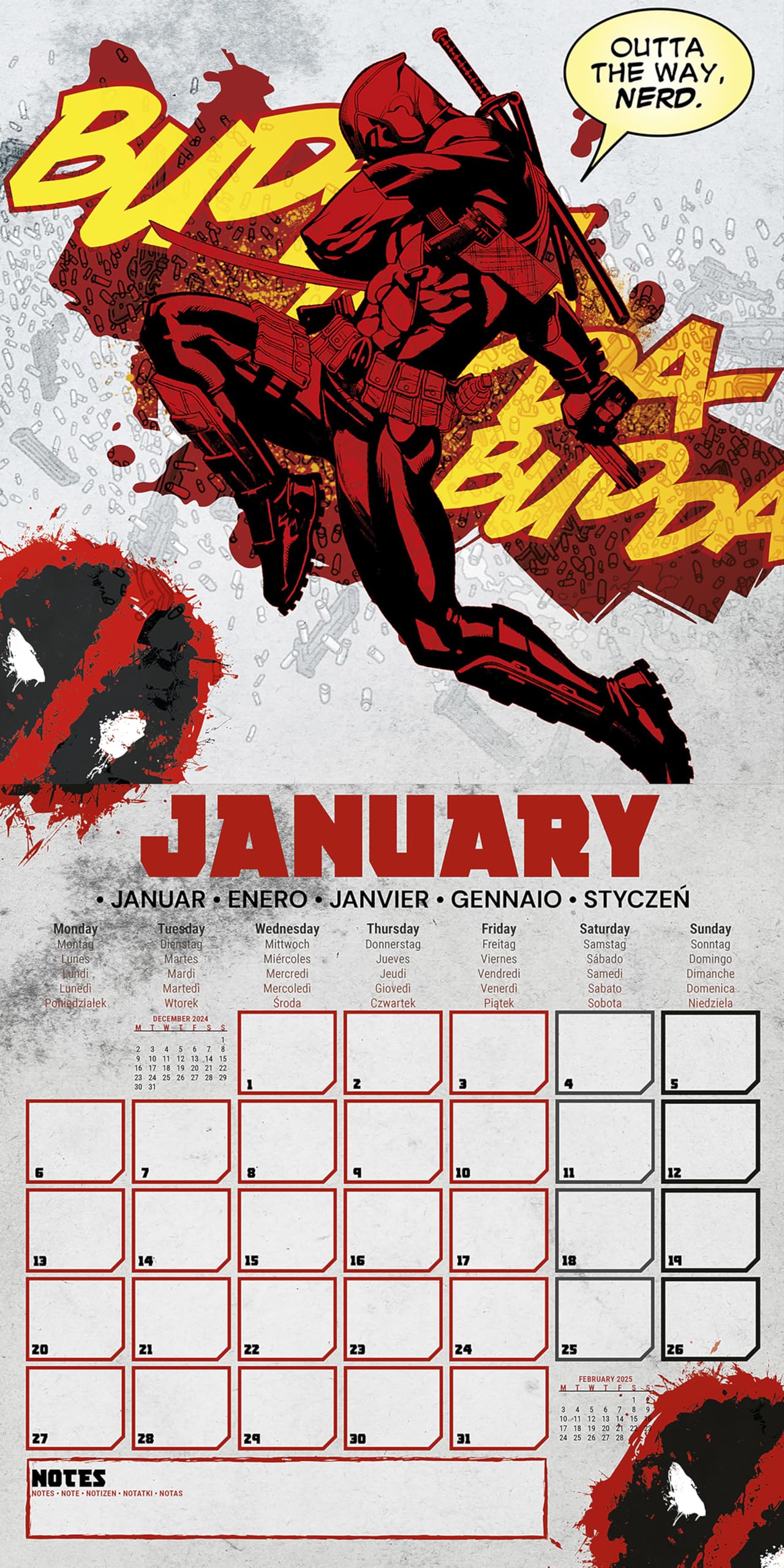 Deadpool 2025 calendario 30 x 30 cm pyramid