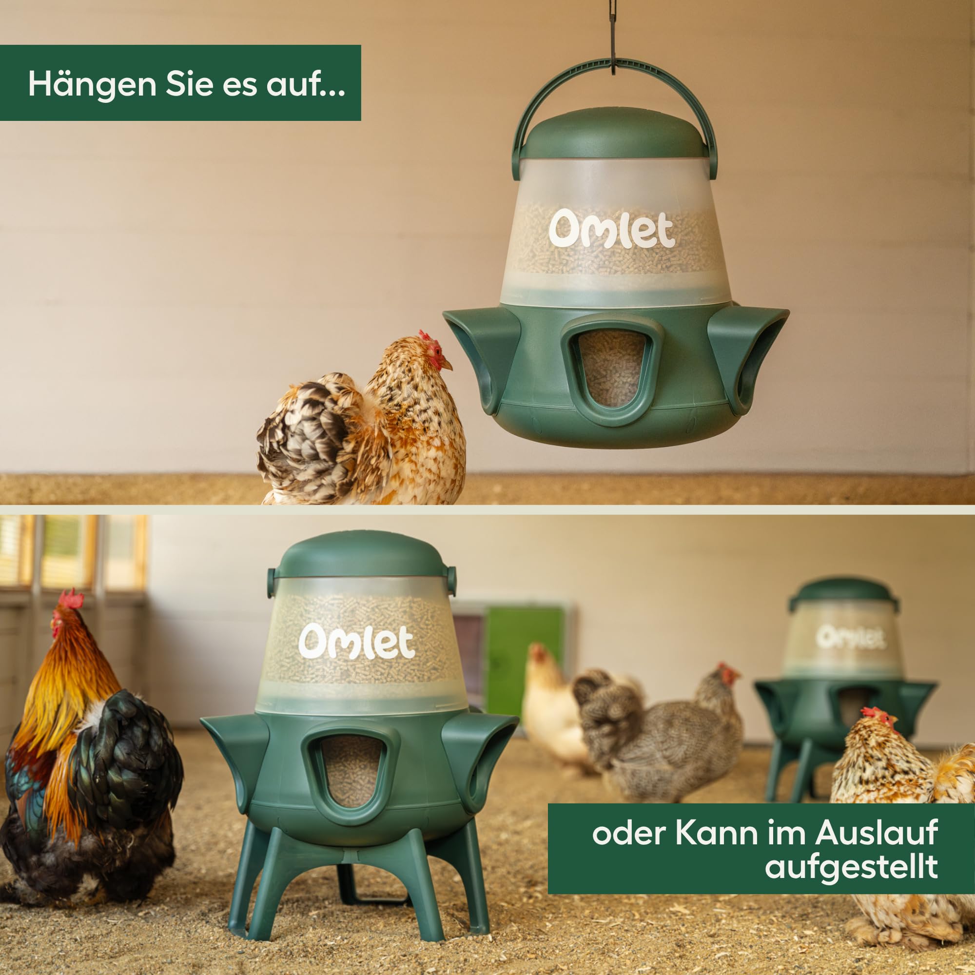 Omlet Futtersparender Hühnerfutterautomat für Hühnerstall | 5kg Anti-Verschüttung Geflügel Futterspender | 5 Futteröffnungen | Füttert 6 Hühner 7 Tage | Aufhängbar & Freistehend | Wetterfes