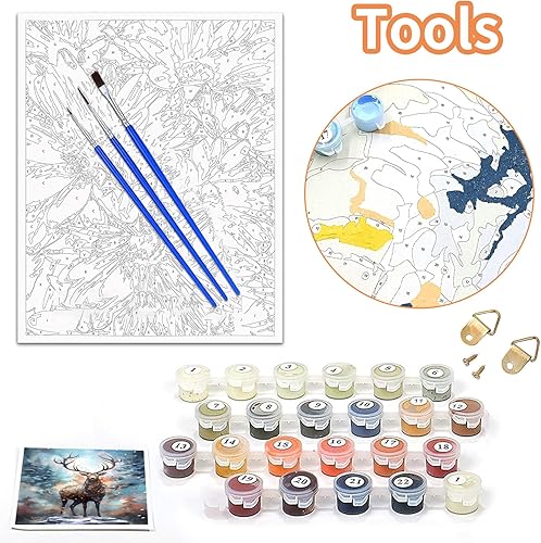 Miniatura 6 de Reofrey Kit completo de pintura por números para mujer, lienzo de 15.7 x 19.7 in, pintura de acuarela de flores, juego de pintura acrílica, arte