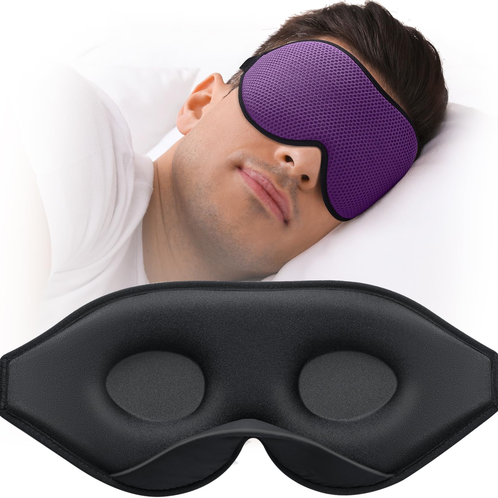 MABAO Masque de sommeil pour les yeux pour homme et femme, bonnet profilé 3D, sans pression oculaire, 100 % bloquant la lumière, sangle réglable, bandeau pour les yeux de nuit, voyage, sieste, violet