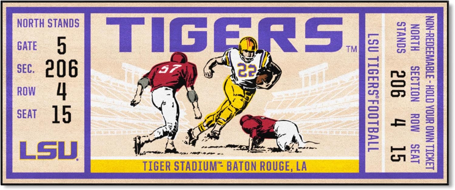 FANMATS 23181 NCAA - LSU Tigers Ticket Design Runner Rug - 30in. x 72in. | Sports Fan Area Rug, Home Decor Rug and Tailgating Mat