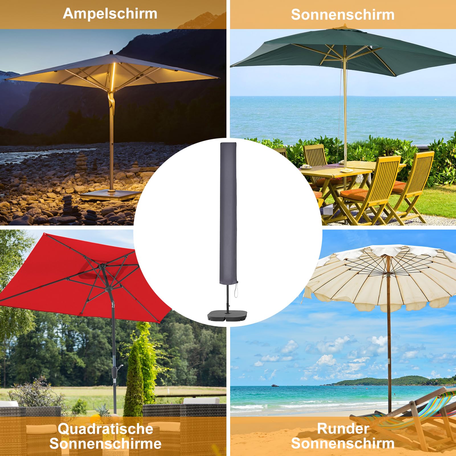 Housse Protection Parasol Déporté Oxford 600D - Jusqu'à Ø400cm, Anti-UV, Blanc