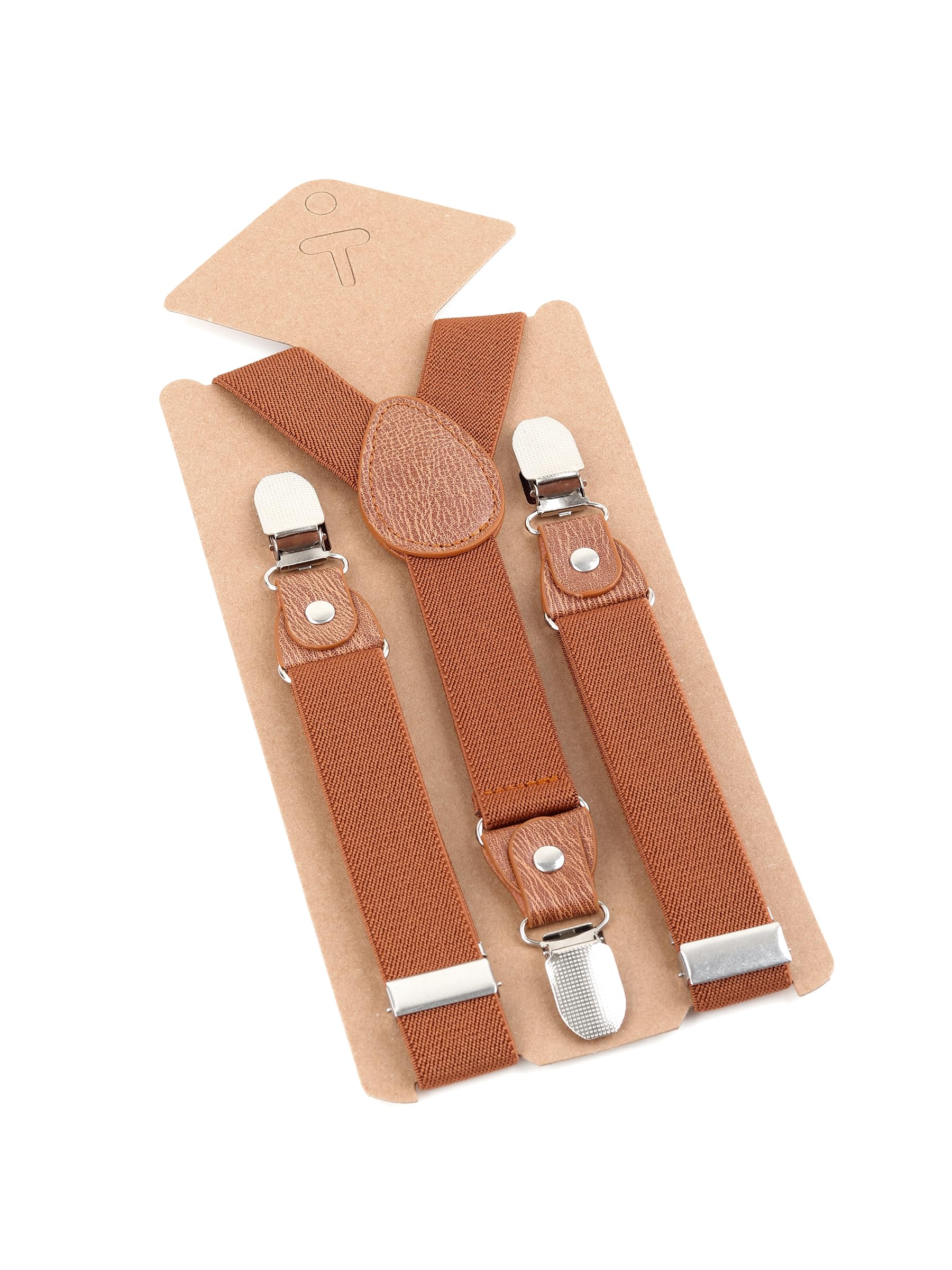Juego de pajarita unisex para niños pequeños, forma de Y, 3 clips, ancho 2,5 cm, tirantes elásticos, marrón sólido