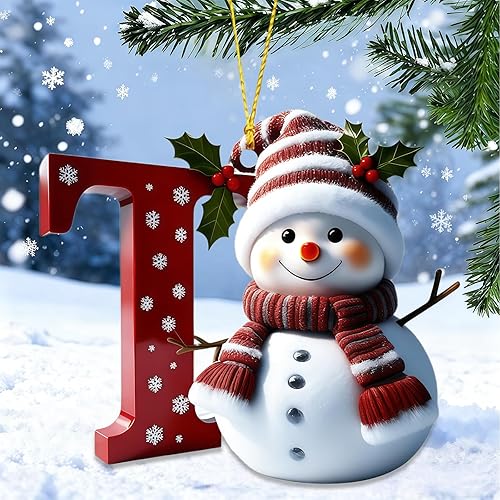Miniatura 24 de Adornos de Navidad de muñeco de nieve, lindo árbol de Navidad plano decoración con letra personalizada, colgante personalizado, adorno de Navidad