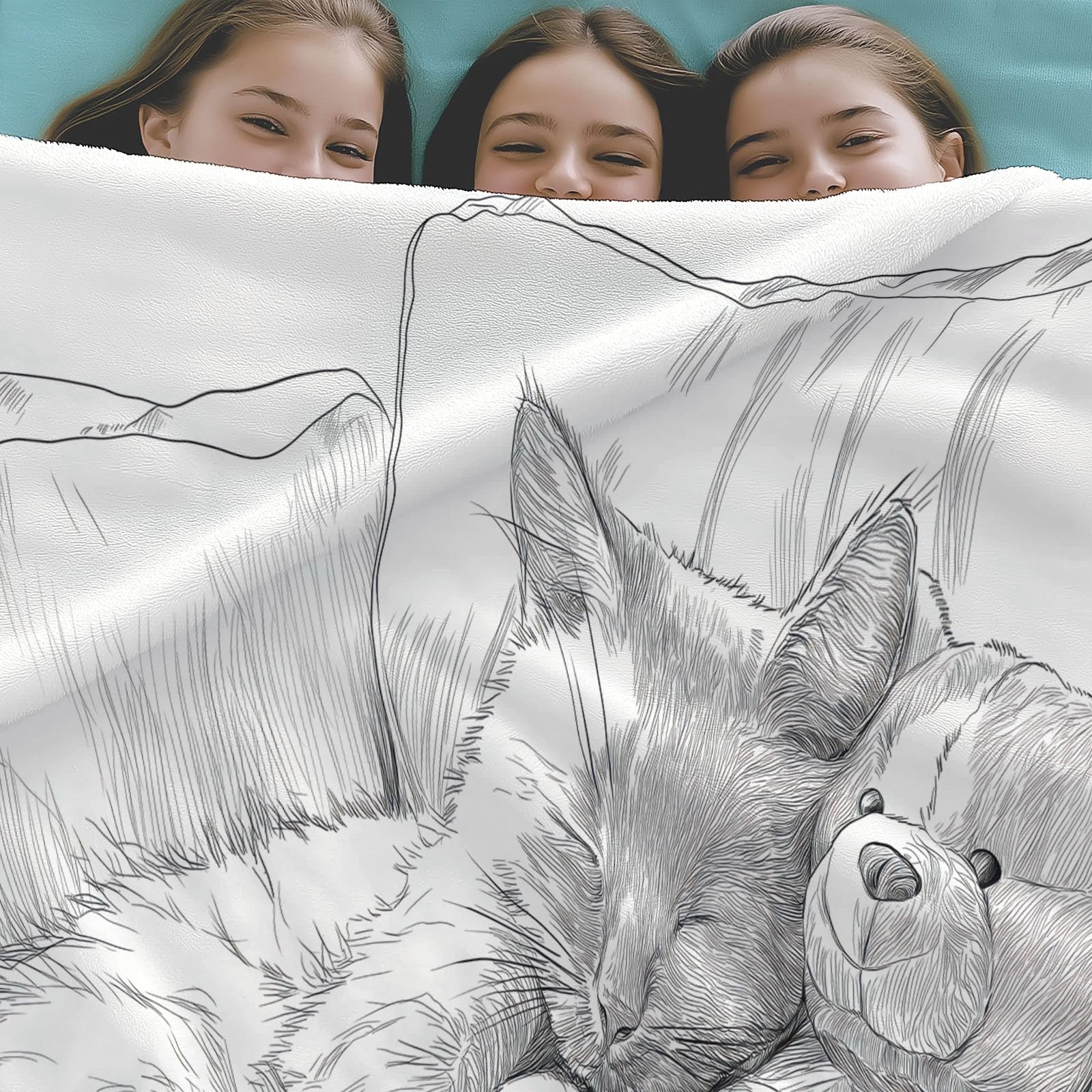 Genérico Marfil Manta de Franela Polar, 220 x 240 cm Manta Cálida de Invierno, Suave, Esponjosa y Cálida con Estampado Dibujado A Mano Bonito Animal Gato - Manta para Cama Colcha y Sofá