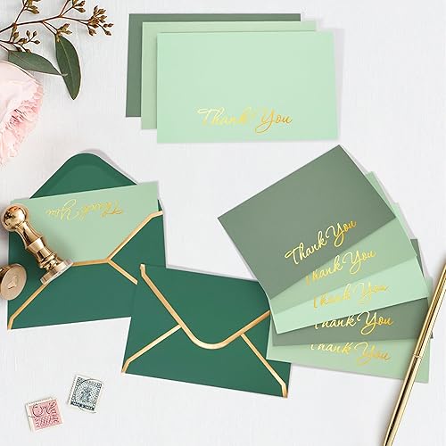 Miniatura 5 de LANLISA 33 tarjetas de agradecimiento de color verde salvia con sobres, notas de agradecimiento doradas de 5.5 x 3.5 pulgadas, tarjetas de
