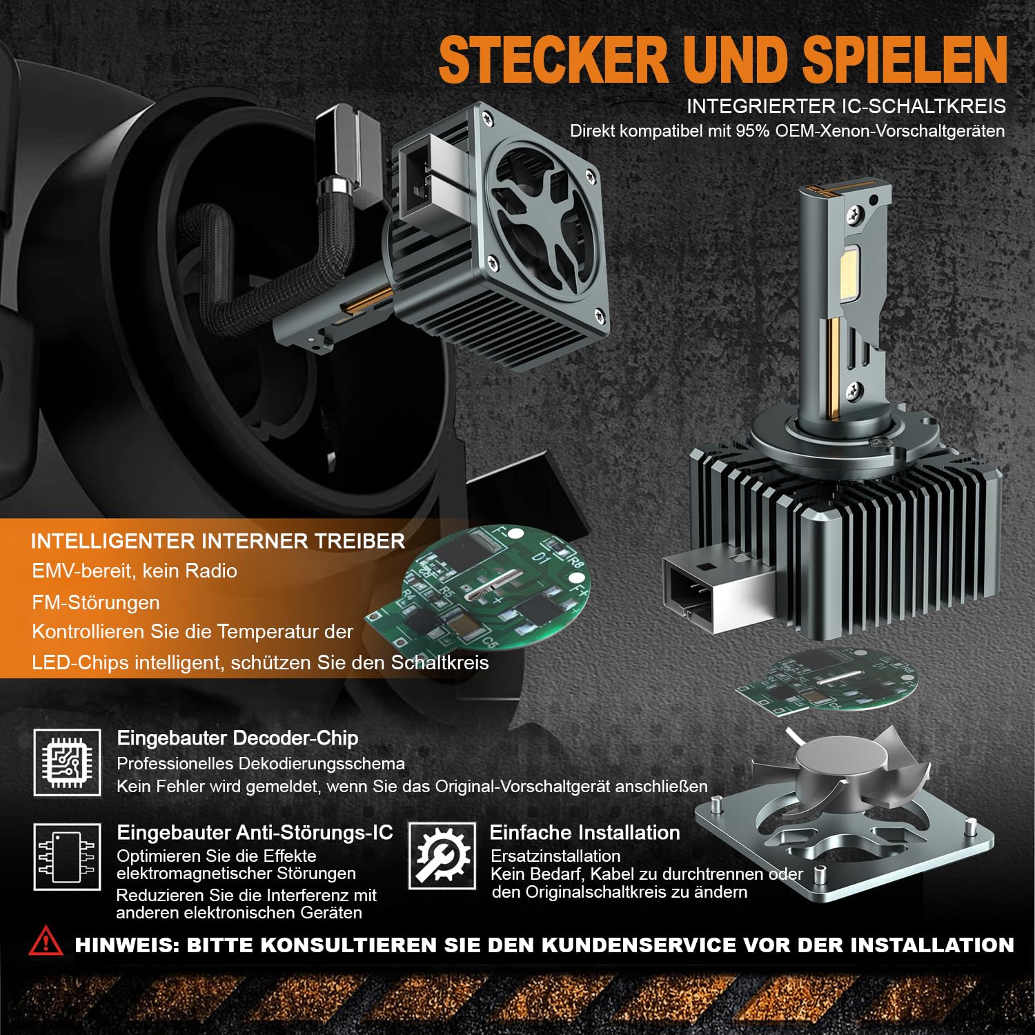 Stellar D1S Xenon Bulb 6000 K Diamond White - Pack of 2 - White Extra Bright, 2 Jahre Garantie Xenon Headlight Bulb