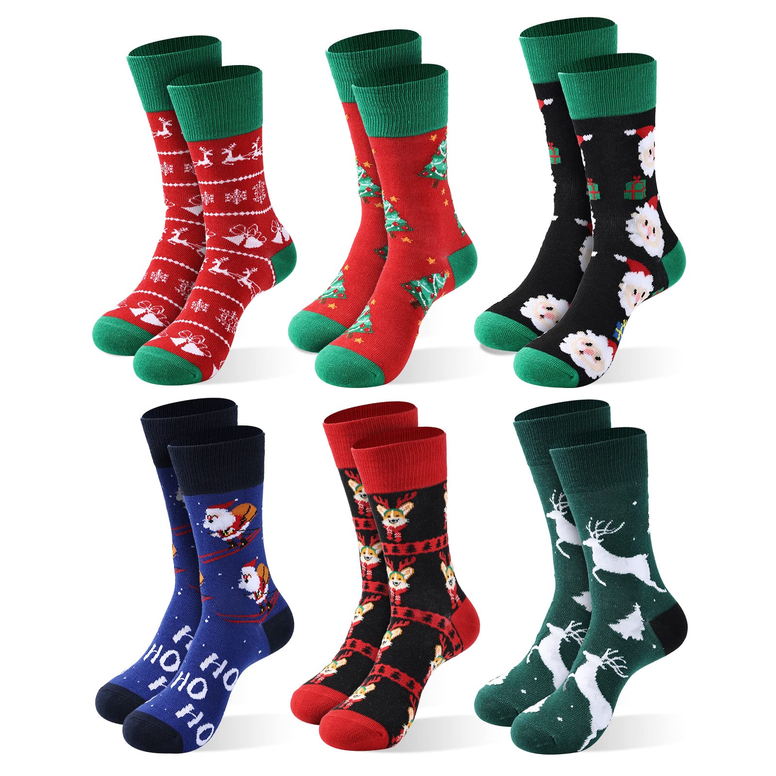 Moonlight Manor6 Pairs Christmas Socks for Women,Xmas Crew Socks Holiday Gift Novelty Socks US Size 6-13