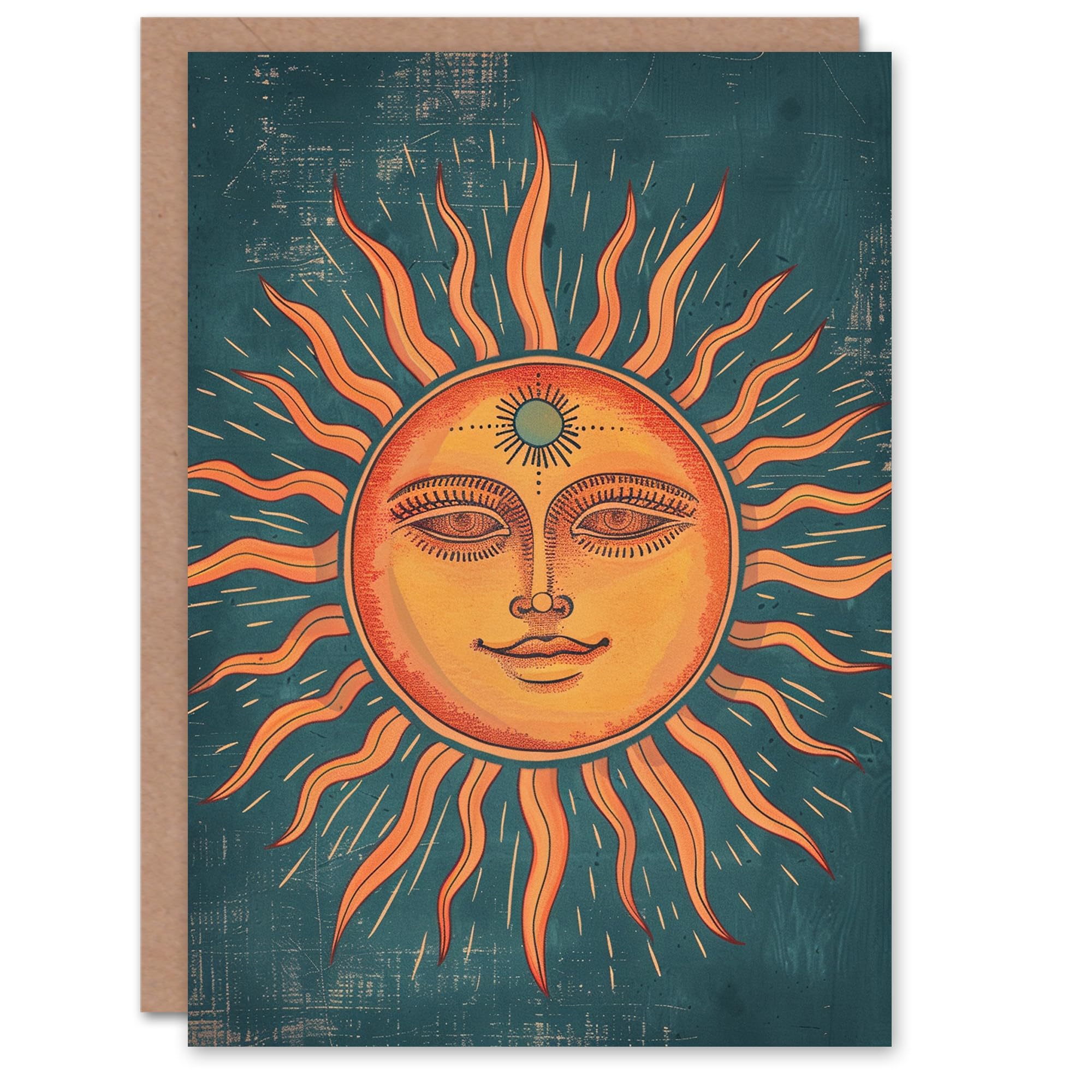 Artery8 Birthday Card Tarot Style Design Sun Smiling Face Sunshine Blank Arty Art All Occasion Greeting Card