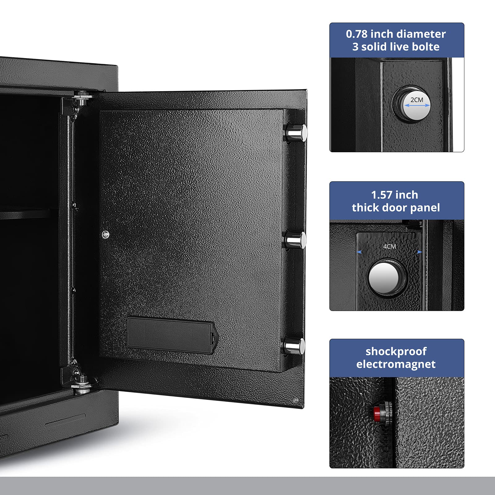 Cassaforte di Sicurezza a Muro, 43L Cassaforte da Armadio Elettronica Digitale Tre Bulloni con Codice e Chiave Cassaforte a Muro con Allarme per Uso Domestico, Hotel, Ufficio