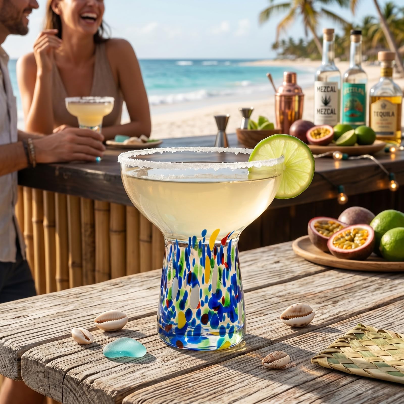 Large Stemless Margarita Glasses Set of 2-14oz Luxury Hand Blown Confetti Margaritas, Martini, Cocktails, Water, Wine, Dessert & Champagne Glasses Cinco de Mayo