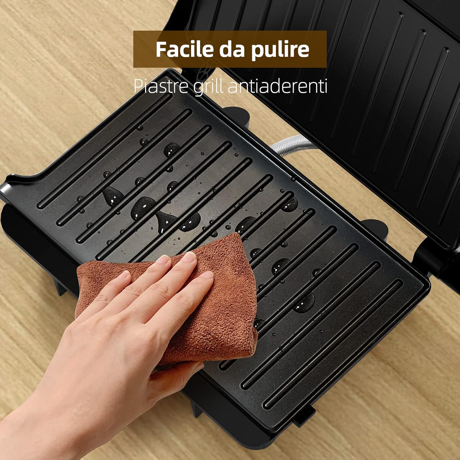 Tiastar Griglia Elettrica 1000W, Piastra per Panini Sandwich Maker con Piastre Antiaderenti, Espandibile a 180 Gradi Tiastar Griglia Elettrica 1000W, Piastra per Panini Sandwich Maker con Piastre Antiaderenti, Espandibile a 180 Gradi