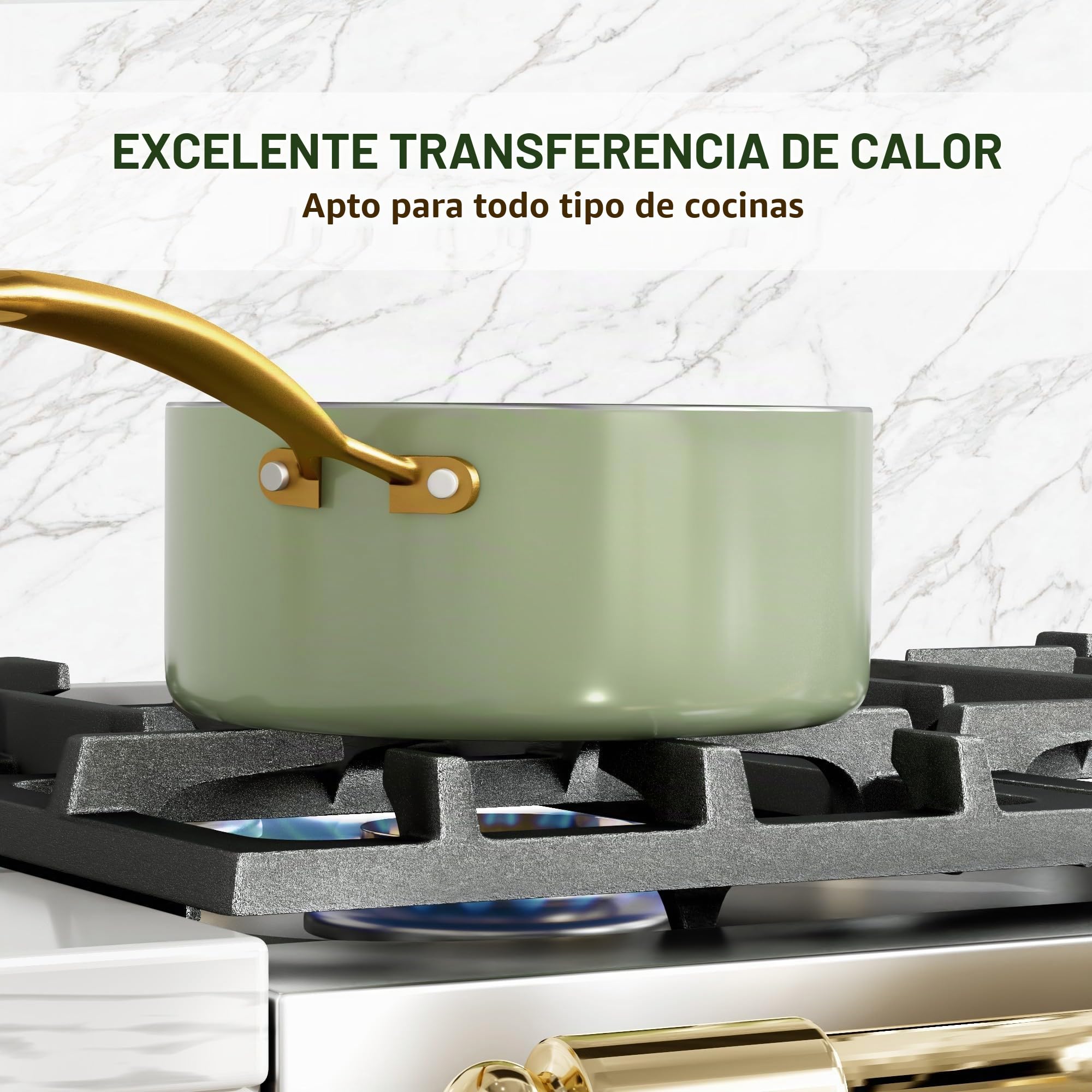 RIOVARM Inducción Juego de ollas y sartenes con Tapas, Cerámica Antiadherente Batería de cocina con juego de espátulas, Juego Esencial de Cocina para Regalos de Cocina, Olla, Sartén, Sin PFOA