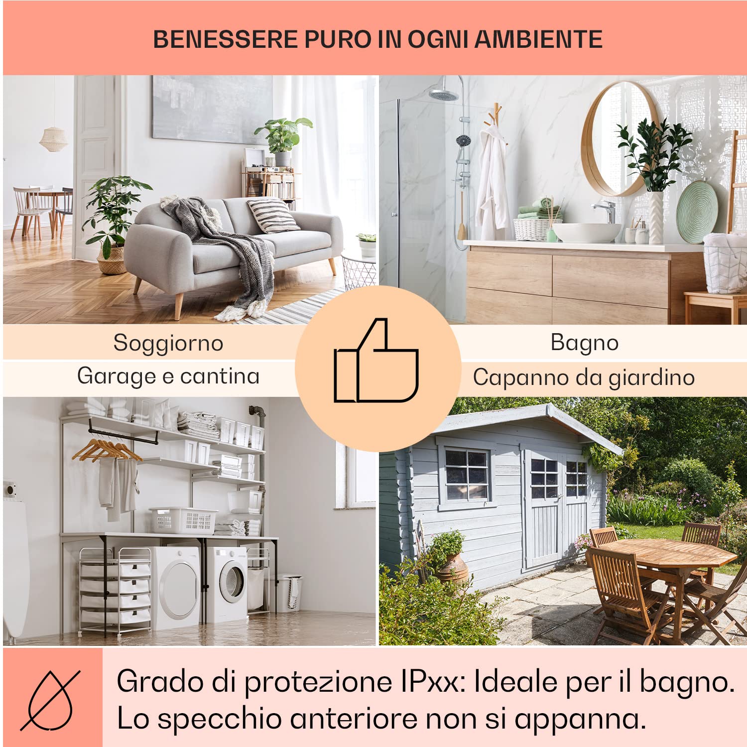 Klarstein Smart Stufa Elettrica Basso Consumo, Termoconvettore a Parete 500W Termosifone Elettrico, Riscaldamento Elettrico, Pannello Radiante Infrarossi, Lampada Riscaldante, WiFi/App, IP24 No CO2
