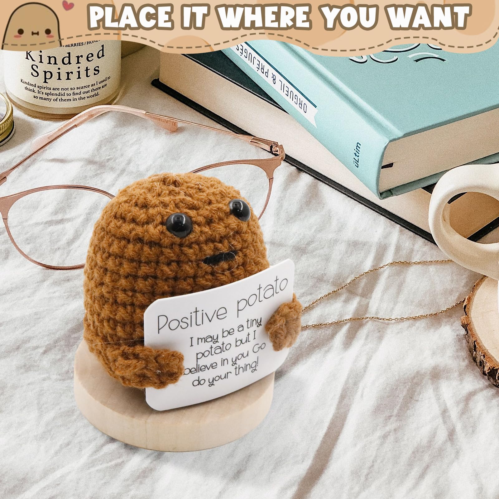 Meanju Mini Positive Potato,7cm Bambola di Patate Peluche Maglieria,Patata Positiva Lavorata a Maglia Carina Creativa Positive Potato per Regali di Compleanno per Incoraggiamento (A3) - 3