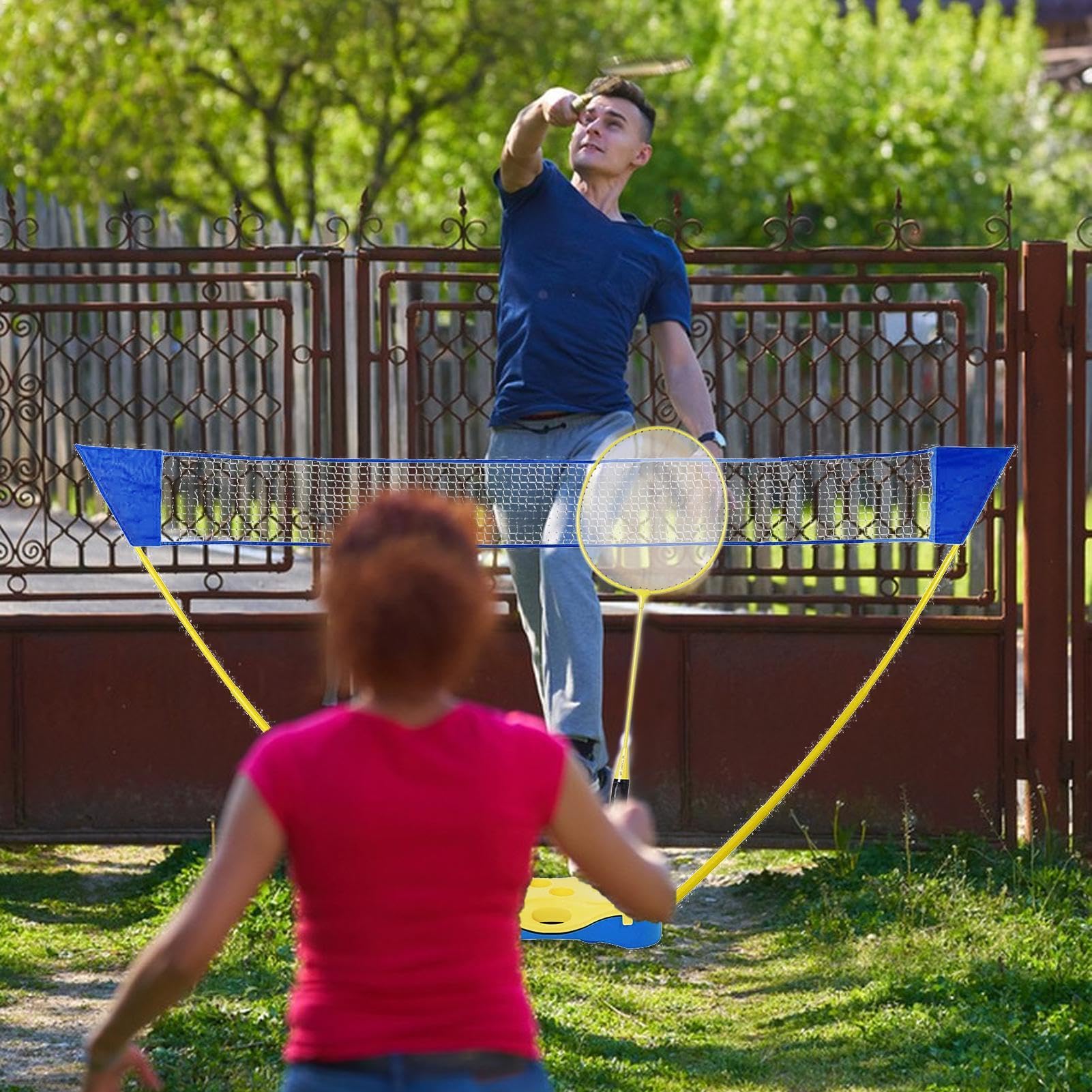 Set completo di badminton - Set da badminton portatile con rete per adulti | Set da badminton da esterno per spiaggia | Giardino, palestra, piazza, cortile