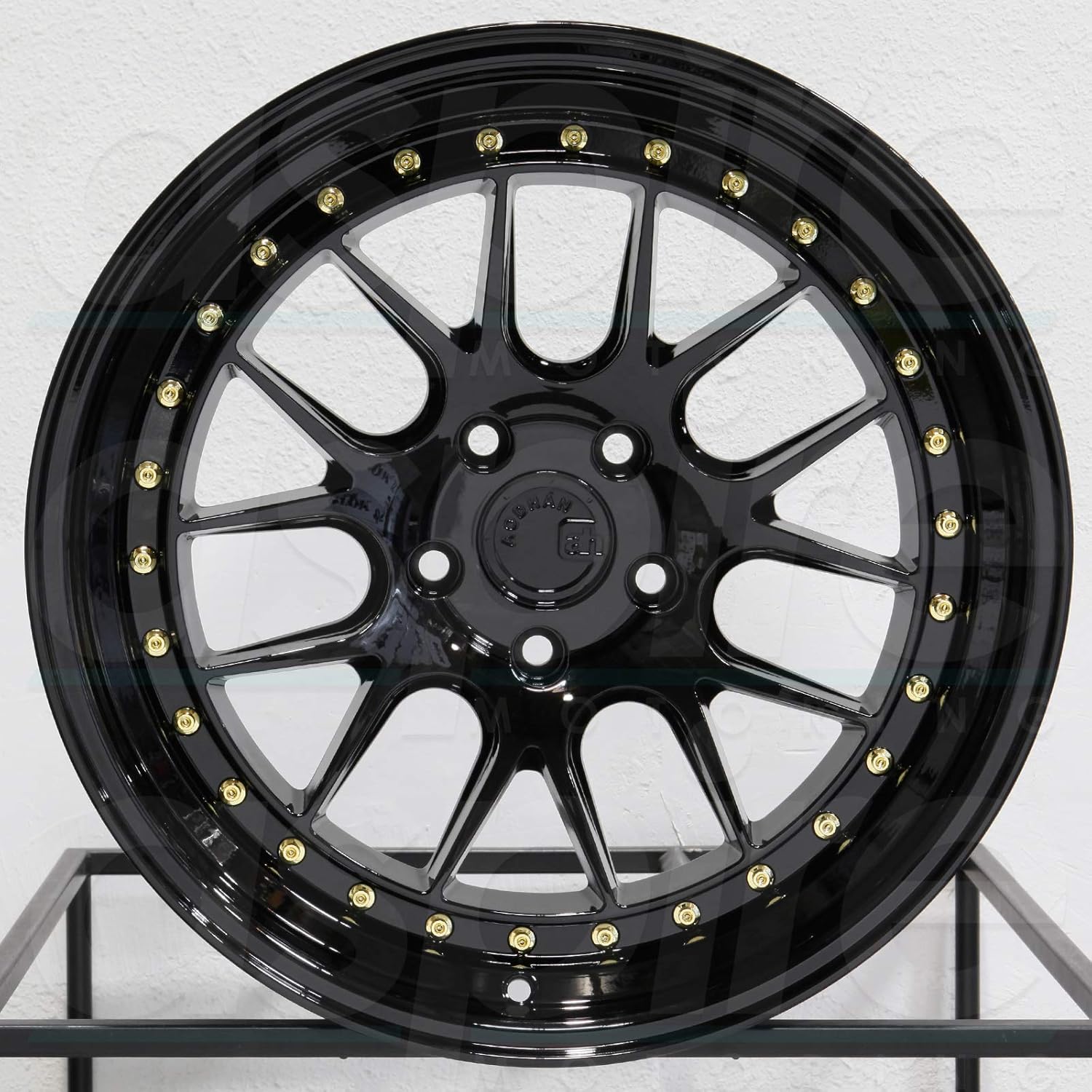 Aodhan DS-06 Custom Wheel - 18x8.5, 35 Offset, 5x114.3 Bolt Pattern, 73.1mm Hub - Gloss Black with Gold Rivets Rim