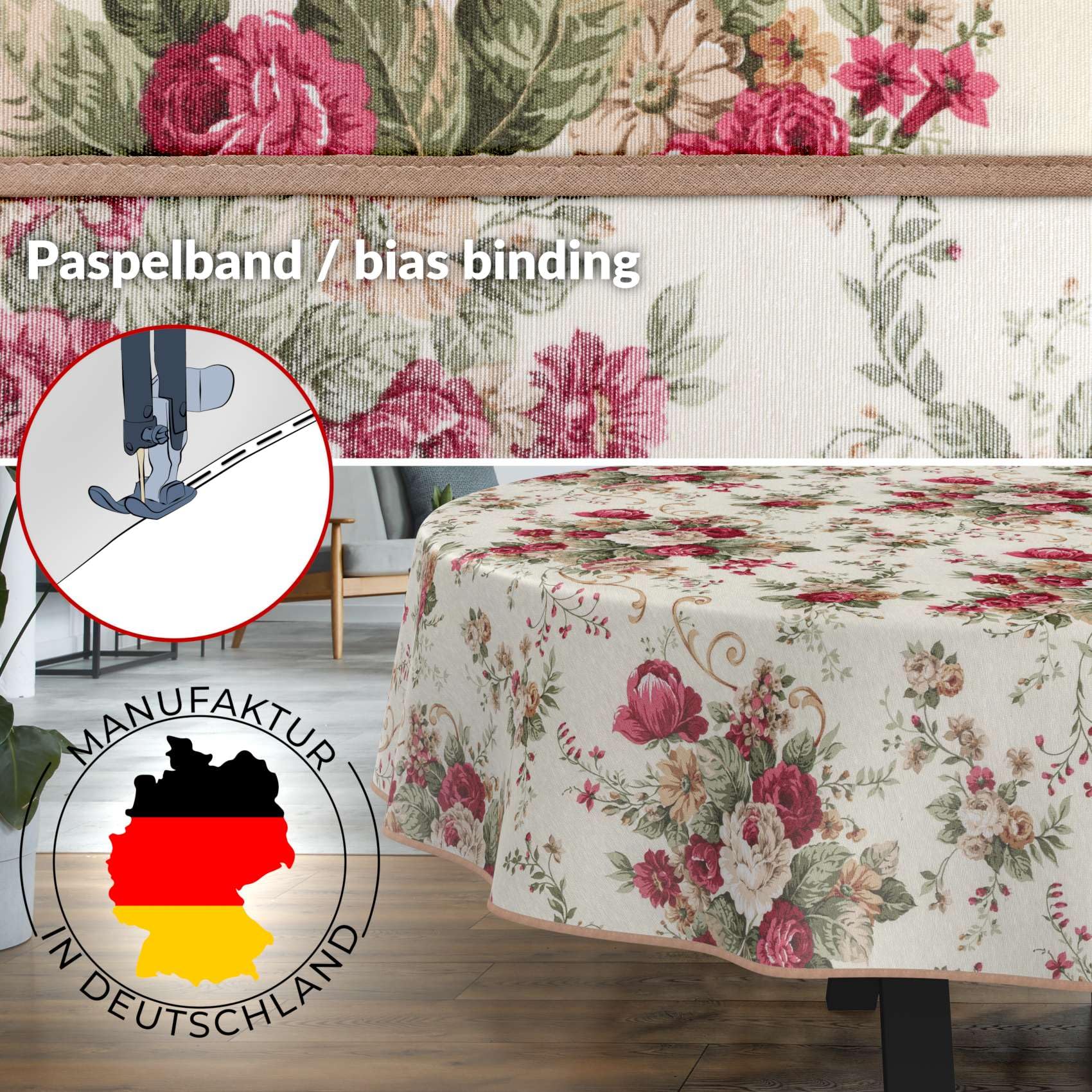 ANRO Nappe enduite Roses avec Ourlet Ovale 200x140 cm extérieur imperméable