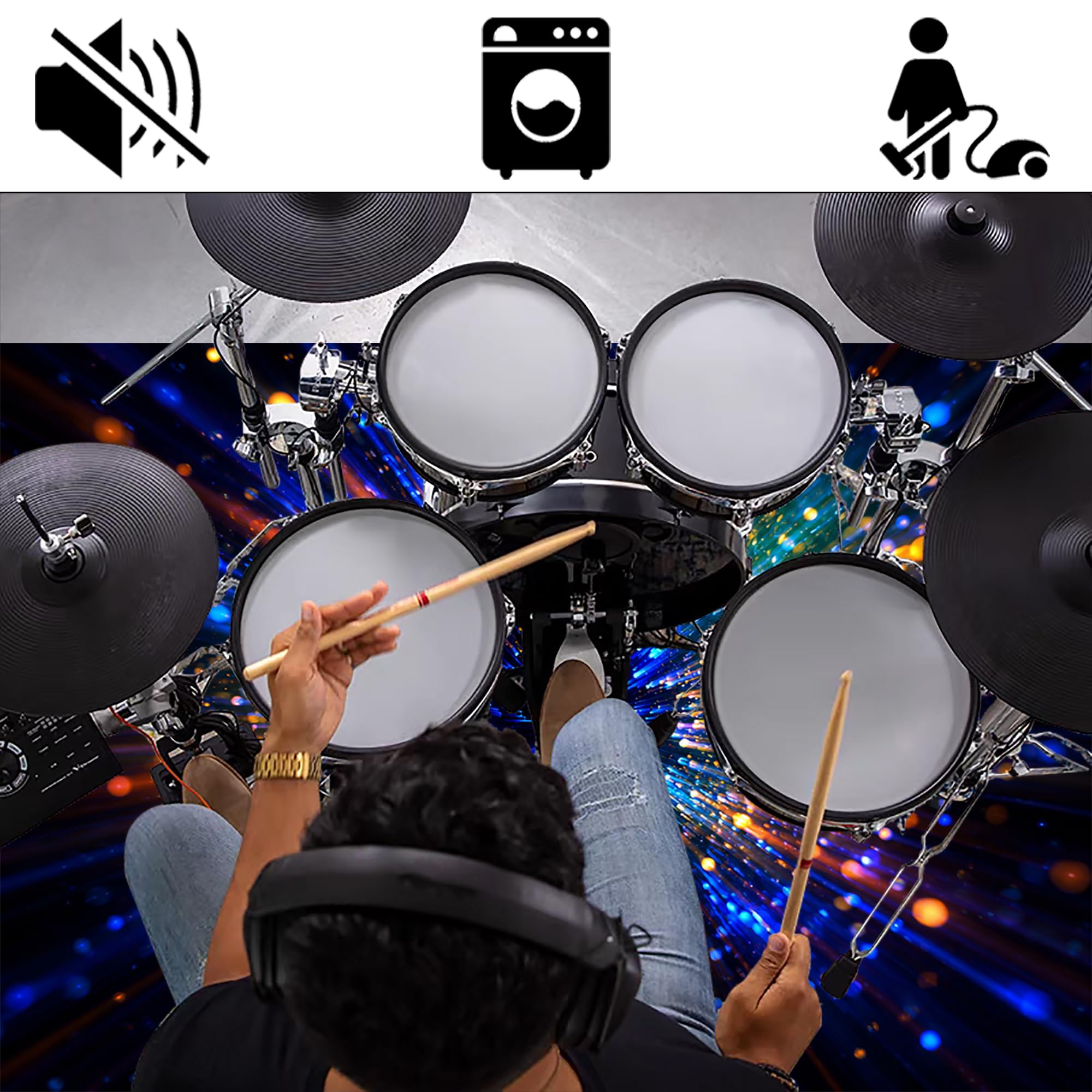 Alfombra Bateria Electronica Antivibrante Alfombrilla Tambor 130 x 100 cm | Antideslizantes, Insonorizada Alfombras Acusticas para Kits de Batería Acústica Electrónica Caja Y Instrumentos Musicales