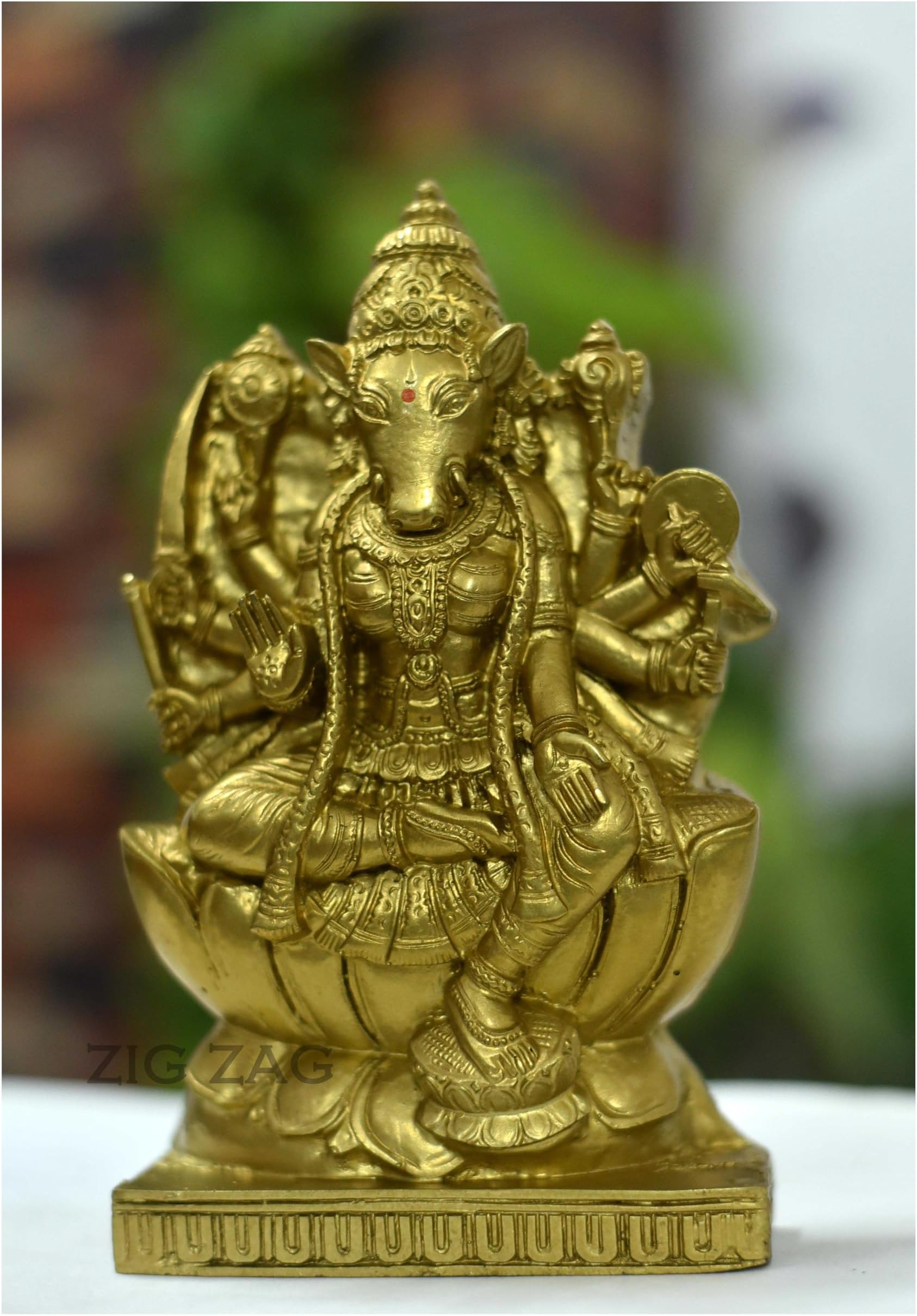 zig zag Varahi Amman Idol/Goddess Varahi Maa Statue for for Pooja Room, Home, Office and Decorative Show Piece Golden Size 8 Inches