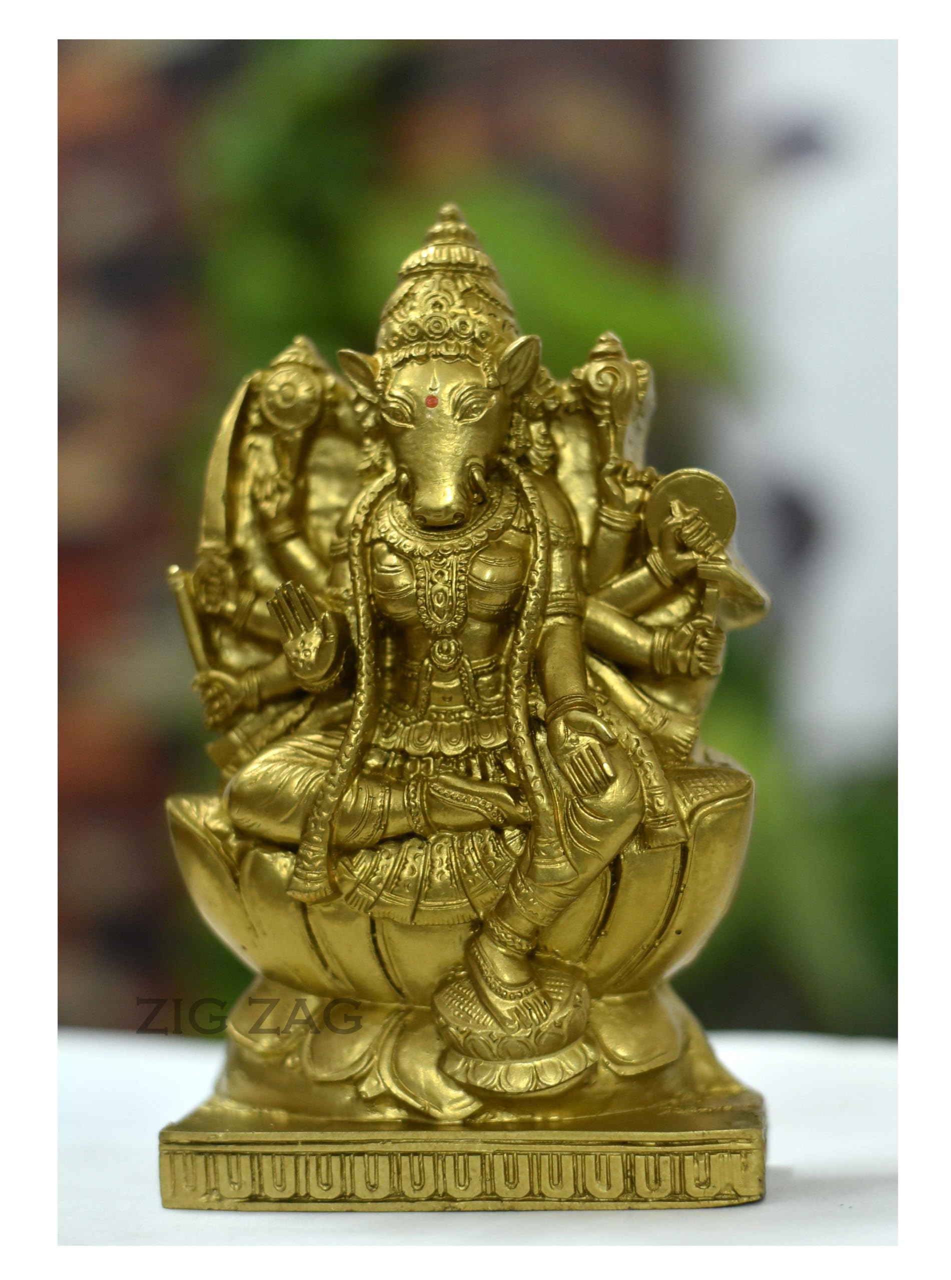 Zig Zag Varahi Amman Idol/Goddess Varahi Maa Statue for for Pooja Room, Home, Office and Decorative Show Piece Golden Size 8 Inches