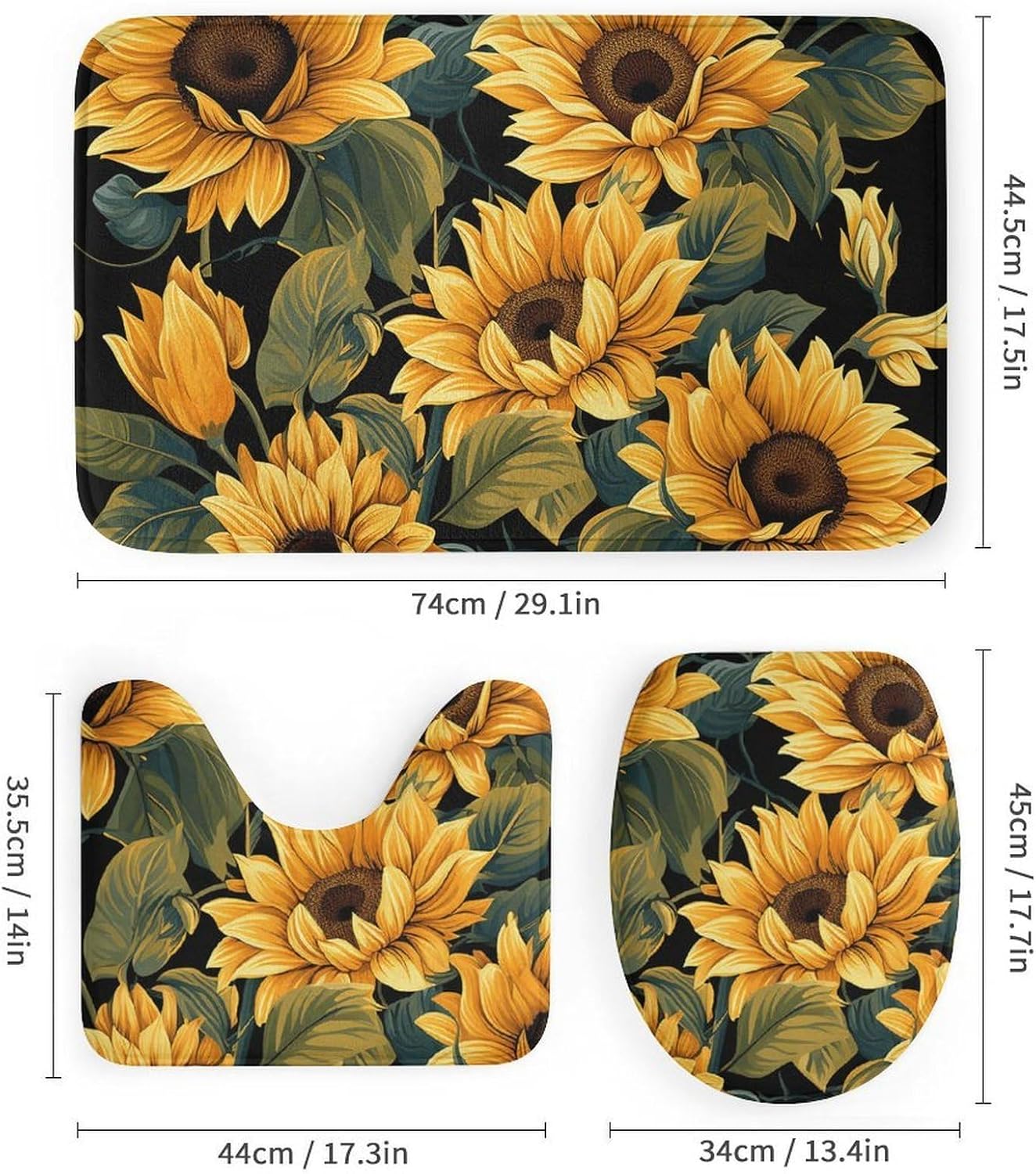 Sunflower Thank You for Brightening My Life Shower Curtain Set 4 Piece, Non-Slip Bath Mat with Toilet Lid Cover and Waterproof Shower Curtain with 12 Hooks, Complete Bathroom Set for Home Decor