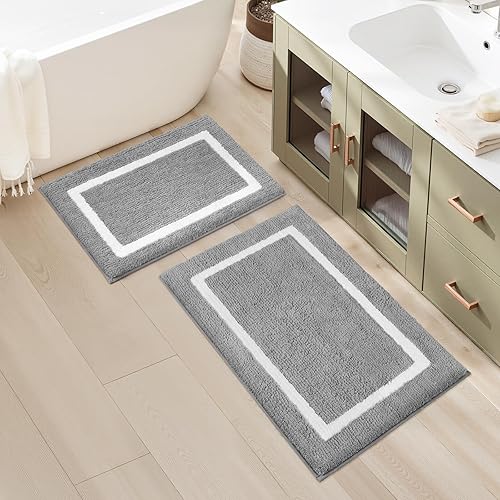 HOMEIDEAS Juego de 2 alfombras de baño de microfibra súper suave y absorbente, antideslizantes y lavables a máquina (gris claro)