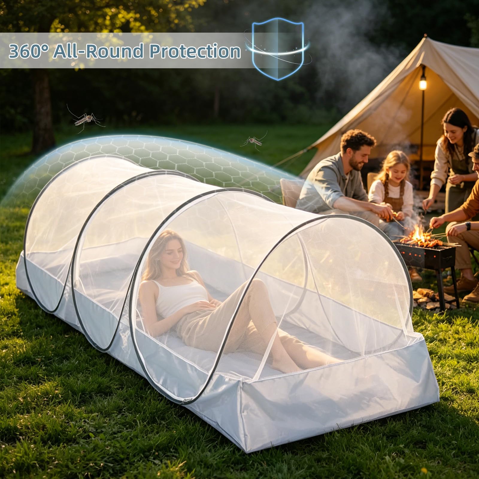 Zanzariera pieghevole, zanzariera per letto singolo, tenda da campeggio portatile con cerniera per casa, viaggi, dormitorio, viaggi all'aperto, 190 x 90 x 90 cm