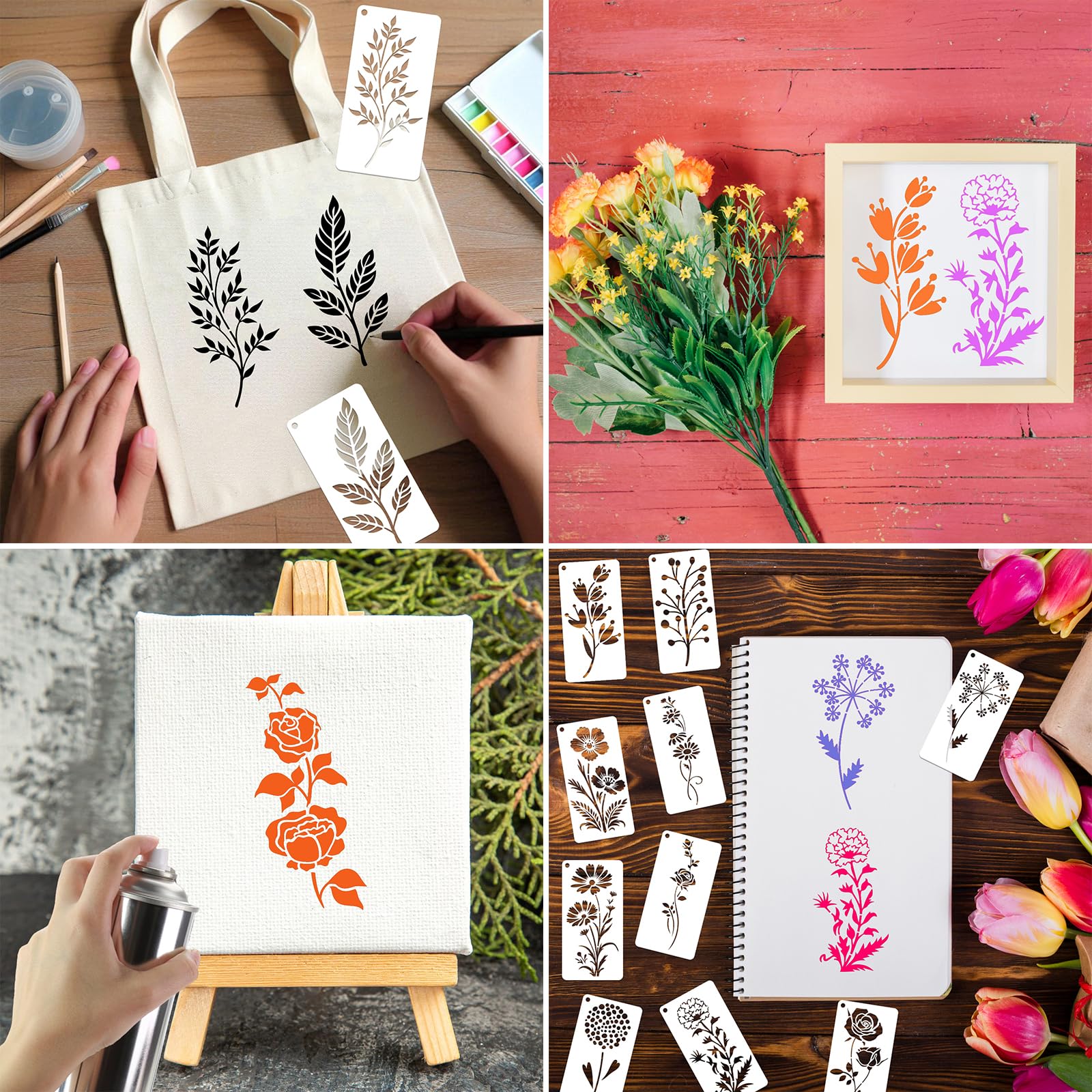 32 plantillas de flores silvestres para pintar sobre madera, plantillas reutilizables de hojas de flores de plástico para manualidades, juego de plantillas de dibujo para papel de pared,