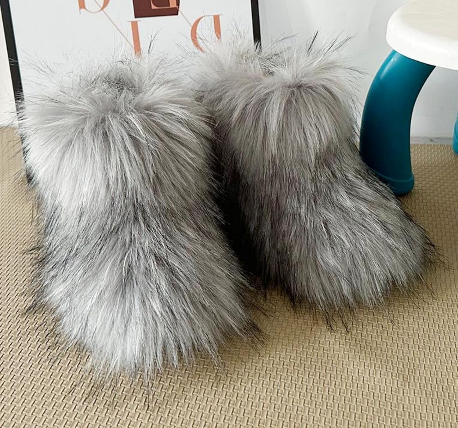 Girls Winter Faux Fur Ankle Boots Fluffy Furry Flat Snow Boots - Image 9