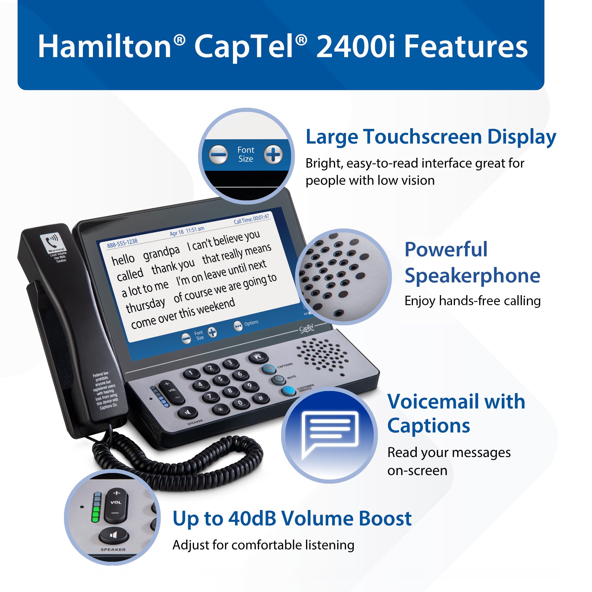 Hamilton CapTel 2400iSPNBT Large Touch Screen Captioned Telephone — Amazon image 4