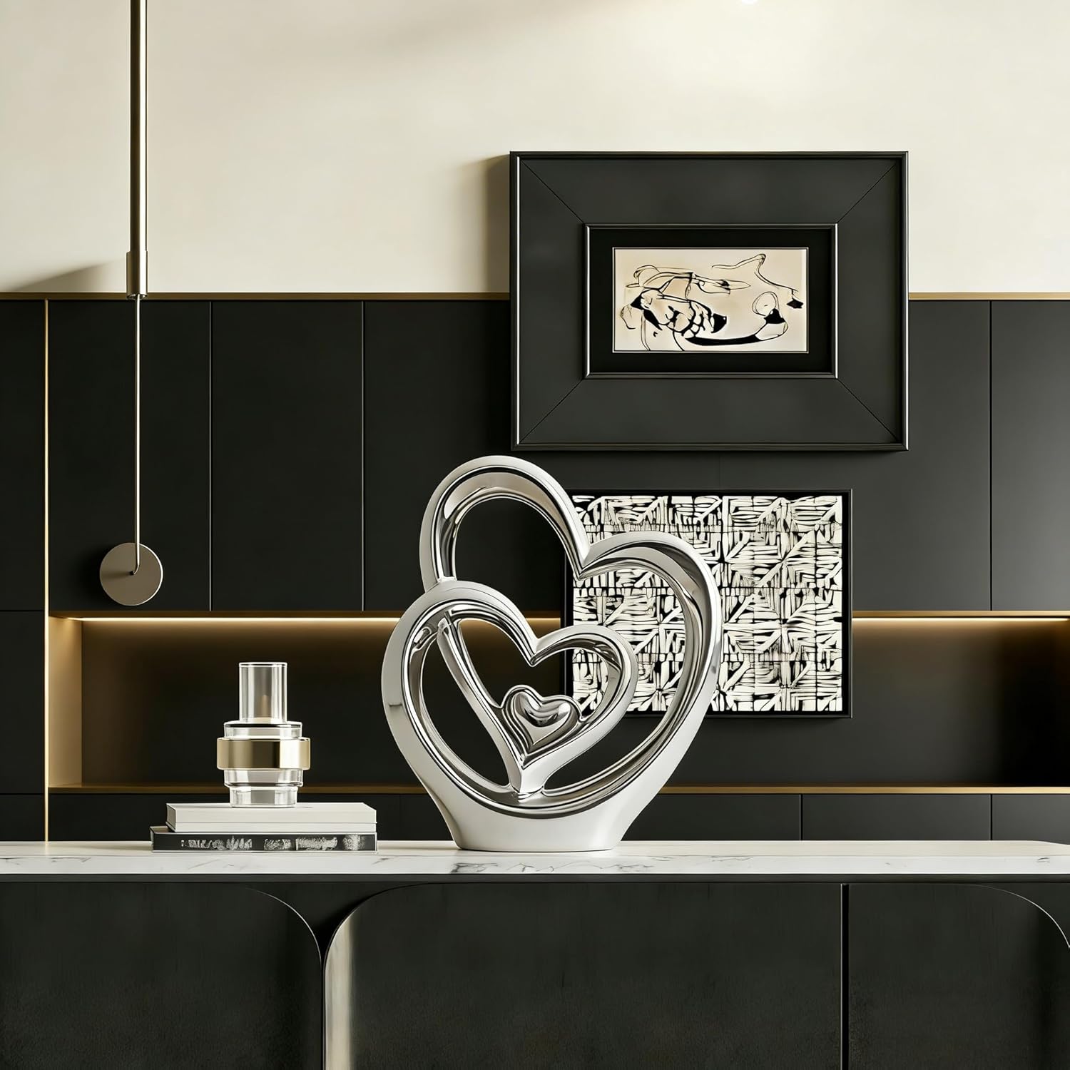 AWNR Heart Hands Sculpture,Small Shelf Decor,Tv Stand Decor Items for Living Room,Apartment,Office (Silvery)