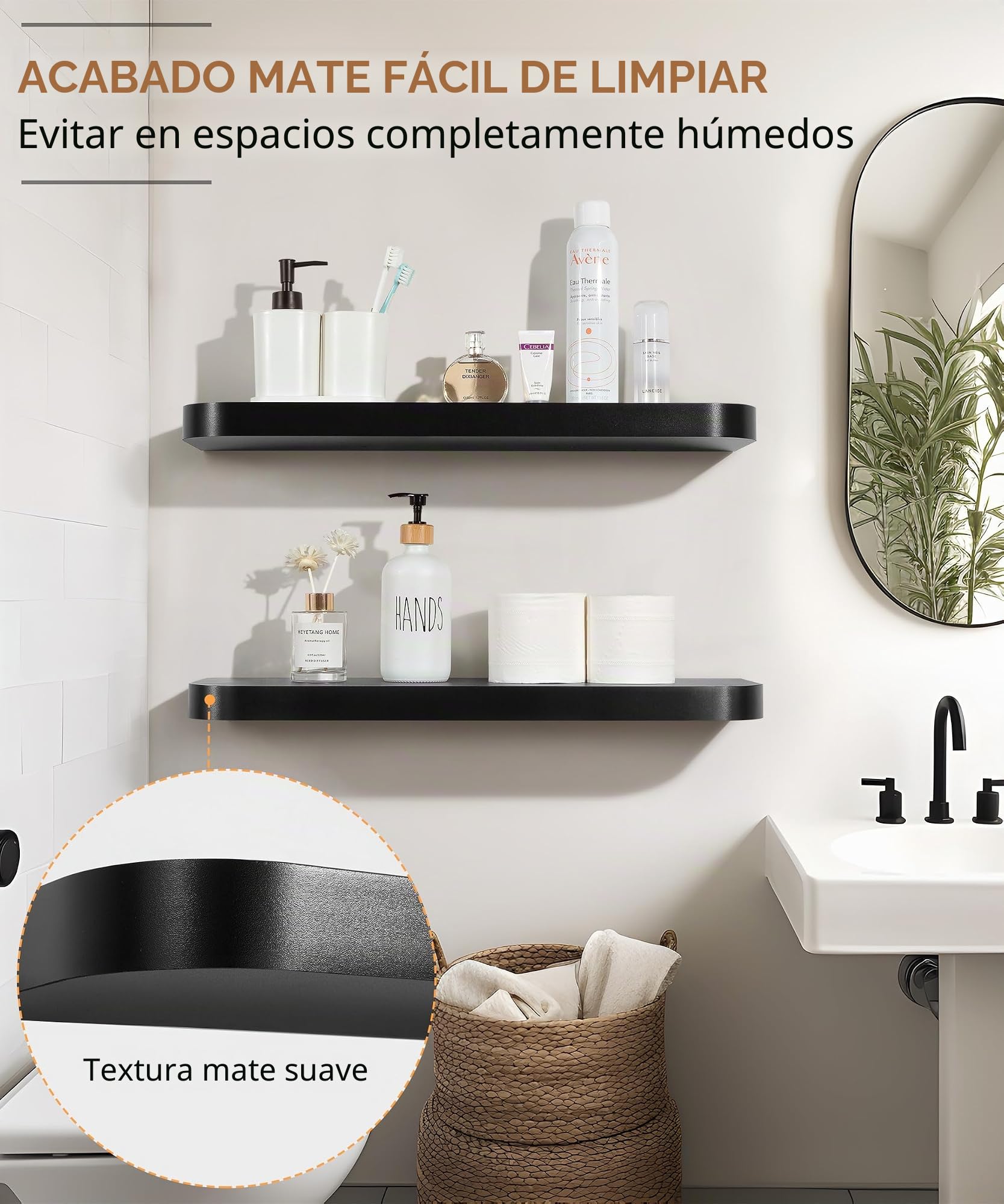Gronda Estantería de Pared Larga Negra, Baldas de Madera con Borde Curvo | 60cm Baldas de Madera Juego de 2, Repisas de Pared, Almacenaje, Decoración, Balda Flotante para Fotos, para Salón