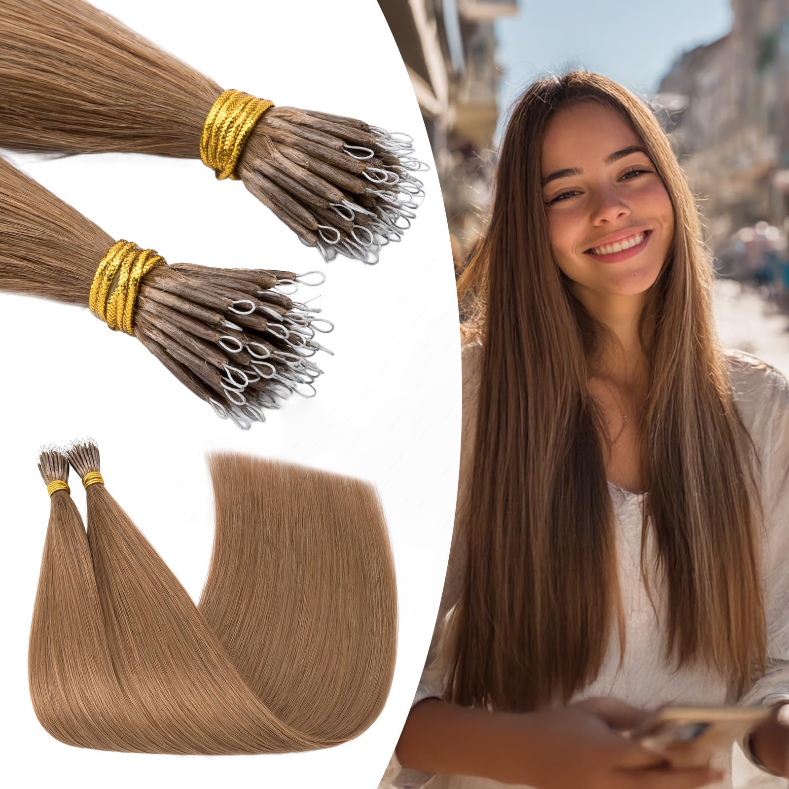 S-noilite Nano Hair Extensions Real Human Hair Light Brown