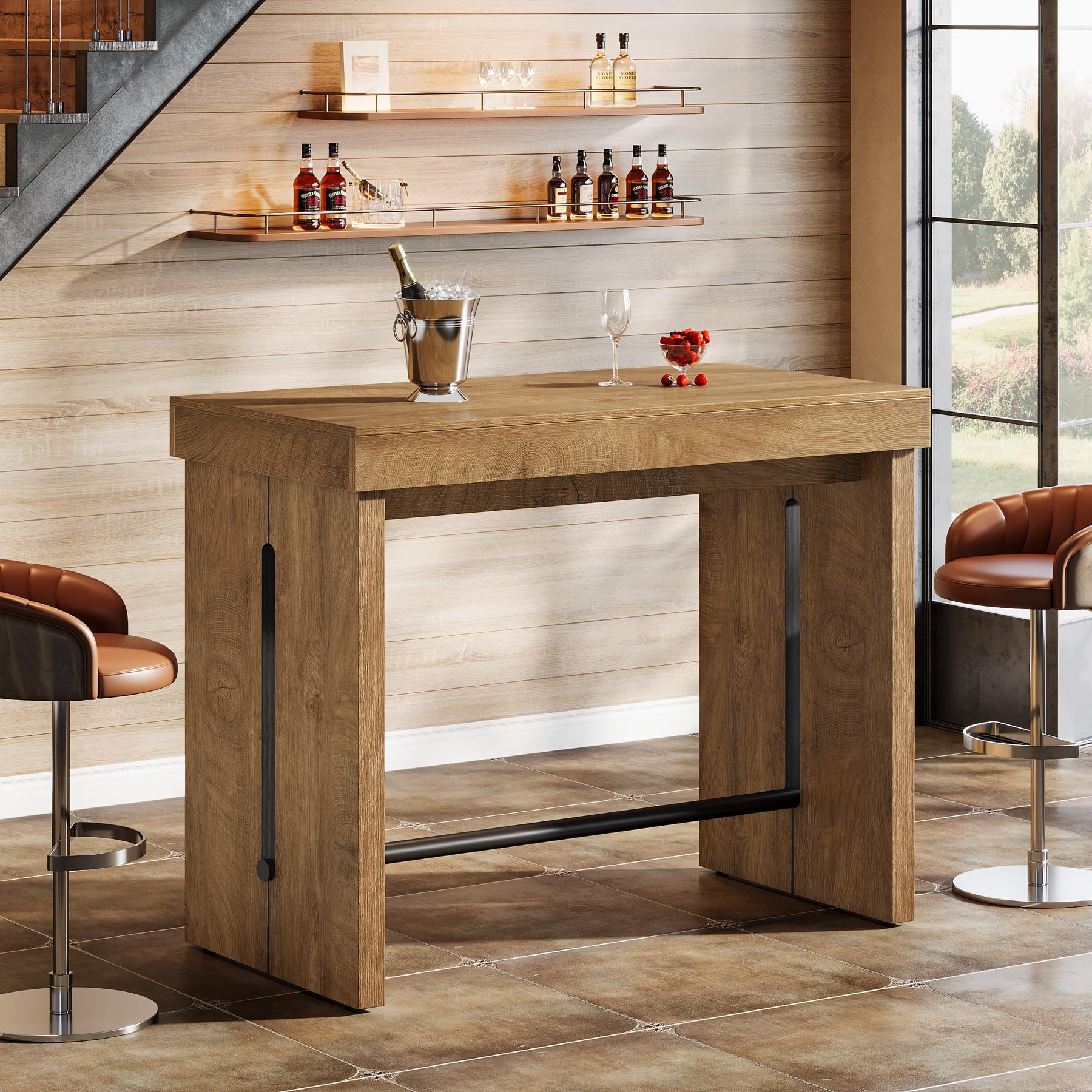 Tribesigns Table de Bar en Bois, 105 x 50 x 95 cm Tables Bar Haute avec Repose-Pieds en métal, Table de Cuisine Multifonction, Meuble de Bar et Bistro pour Cuisine, Salle à Manger et Salon Domestique