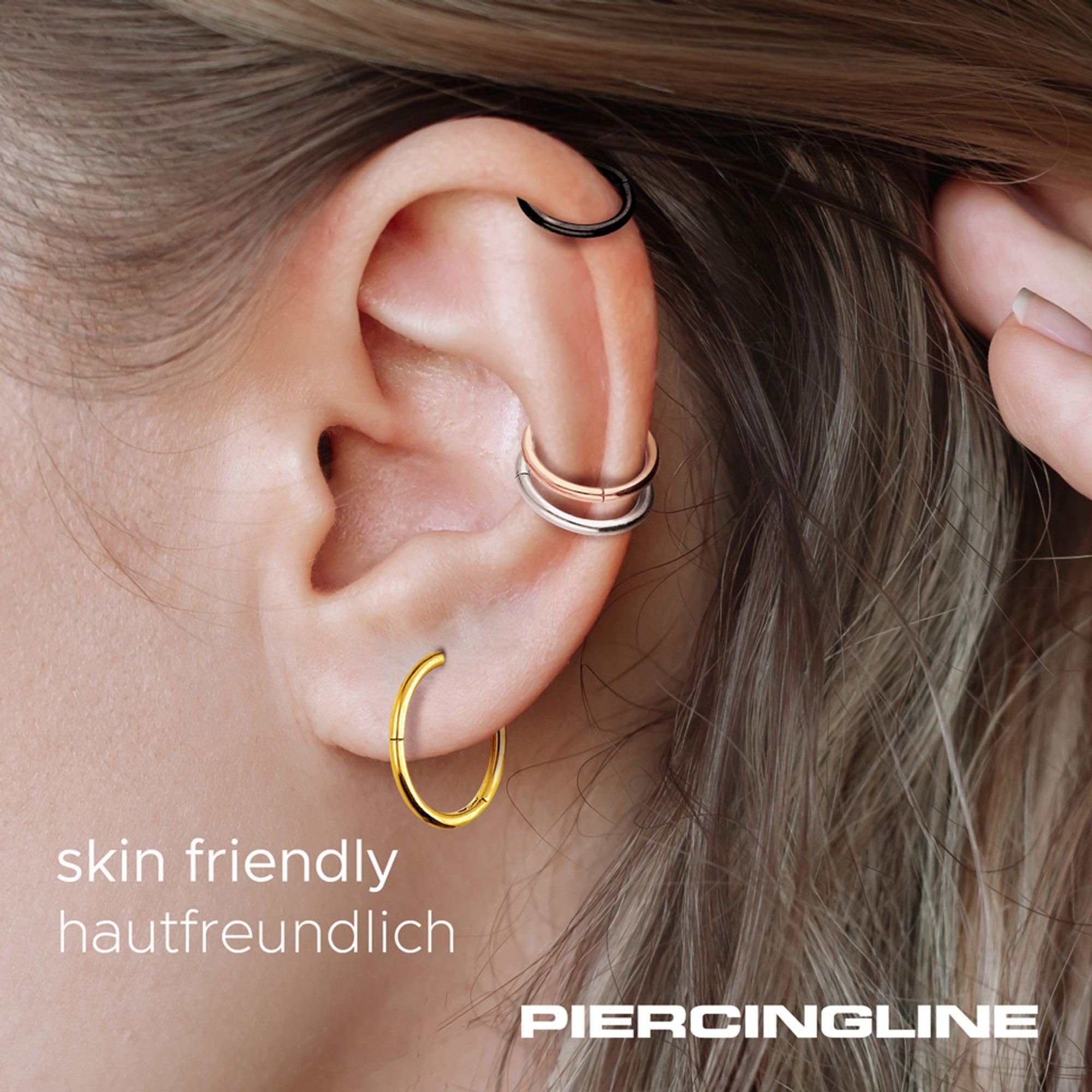 PIERCINGLINE Segmentring Clicker aus Chirurgenstahl - Piercing Ring in Gold, Silber, Rose, Schwarz oder Blau - für Nase, Septum, Ohr, Helix oder Tragus