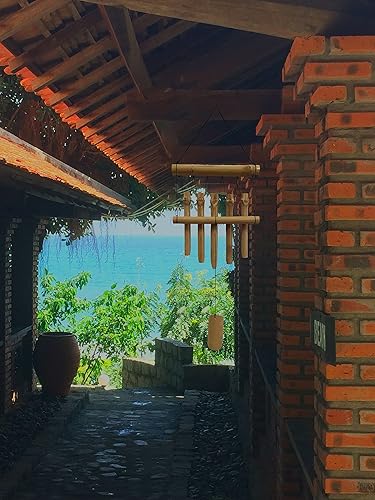 Miniatura 5 de Campanillas de viento pequeñas y simples de bambú para exteriores, 5 tubos de una fila, regalos para mamáabuelamujeres, decoración de jardín de