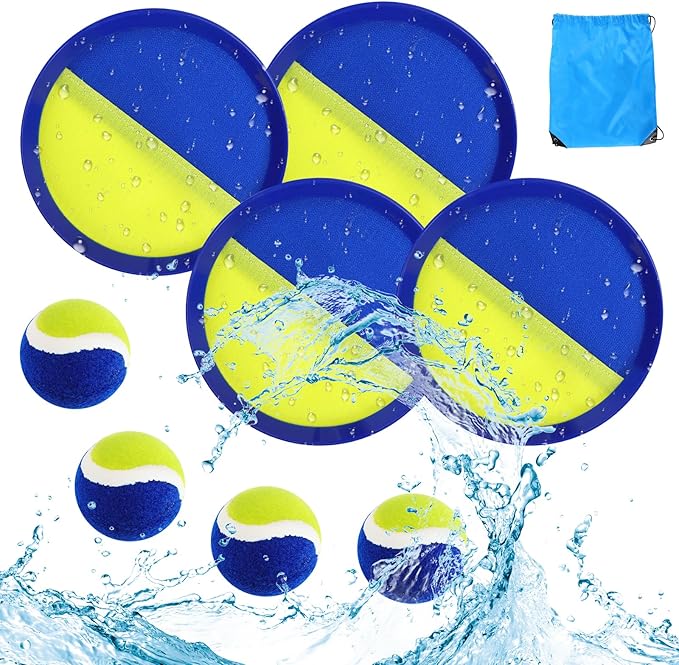 Kids Toys Toss and Catch Game Set, Ball Sports Games with 4 Paddles 4 Balls and 1 Storage Bag, Classic Outdoor Games, Beach Games, Yard Games Suitable for Kids Gift Ideal