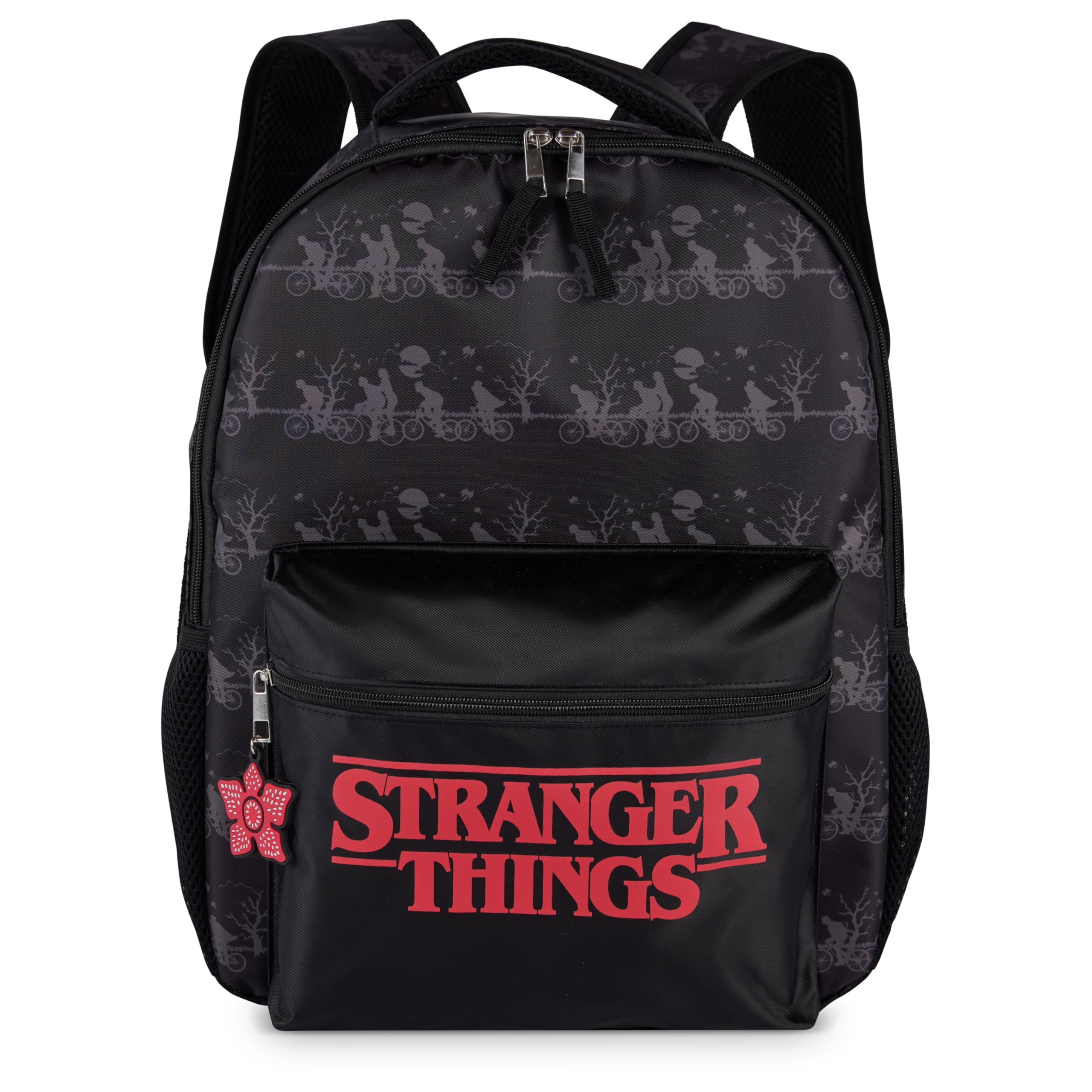 Stranger Things Backpack with Character Graphic Pattern, Black, 16x12x5 Inches, Polyester…