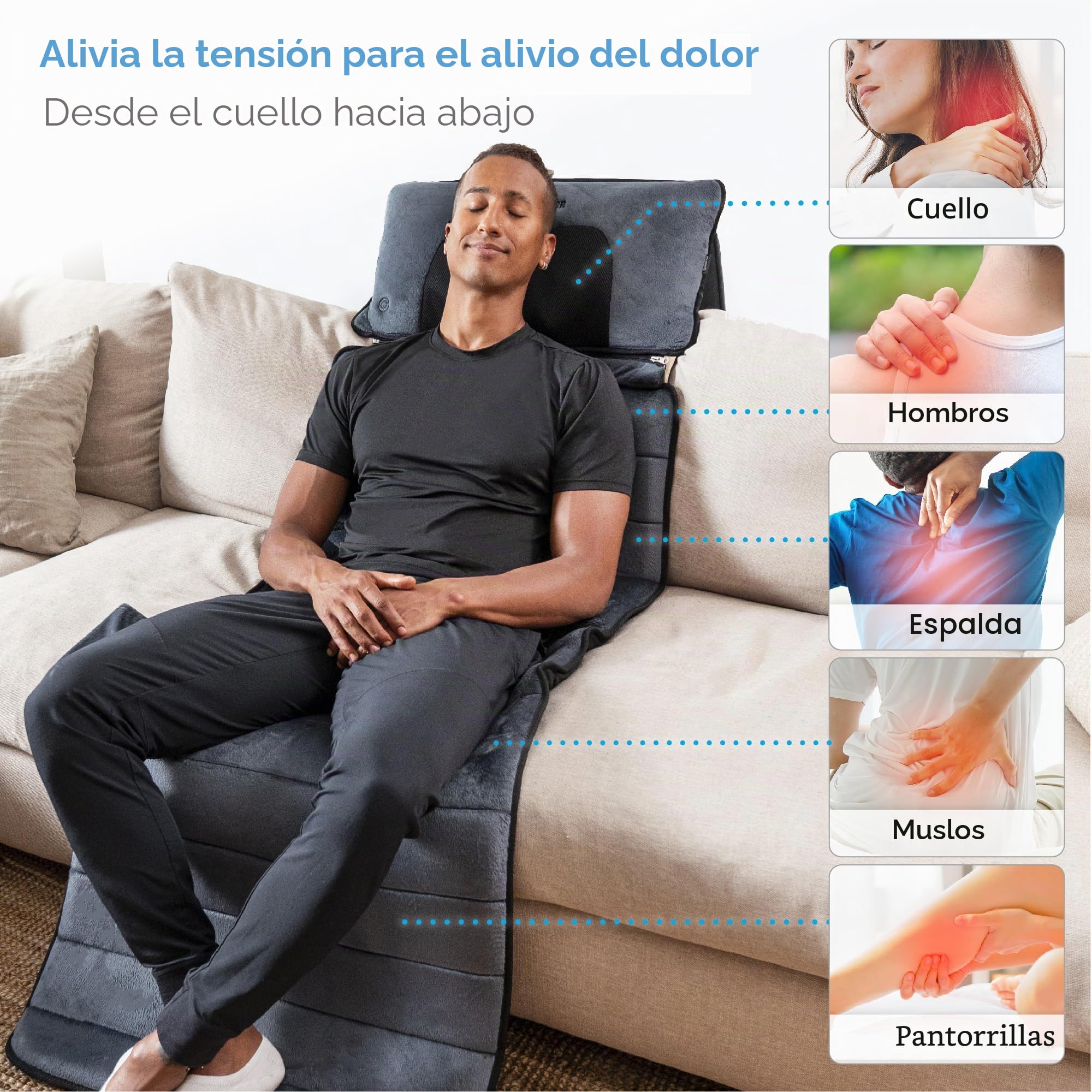 COMFIER Colchón Masaje De Cuerpo Completo Con Función De Calor, 10 Motores De Vibración Funda De Asiento De Masaje Con Almohada Shiatsu Ajustable Para El Cuello, Regalo Hombre Mujer