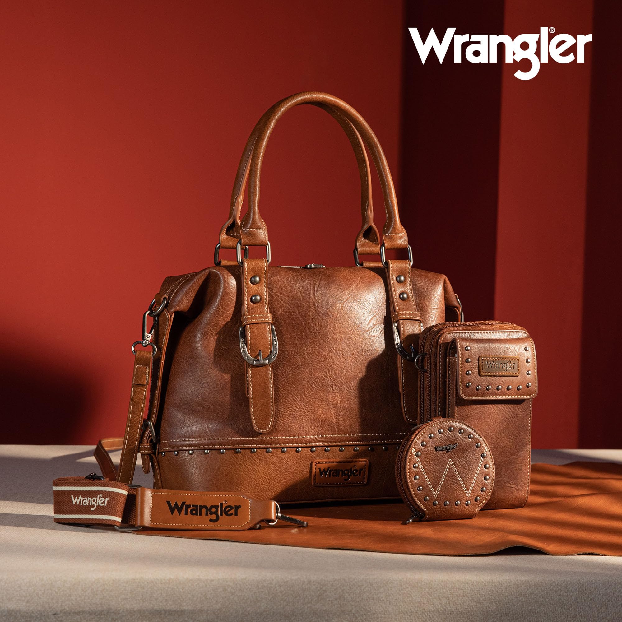 Wrangler zestaw damskich toreb lekarskich, górny uchwyt, torba na ramię z torebką na telefon komórkowy i portmonetką, 3-częściowy, rzucający się w oczy brązowy, rozmiar uniwersalny