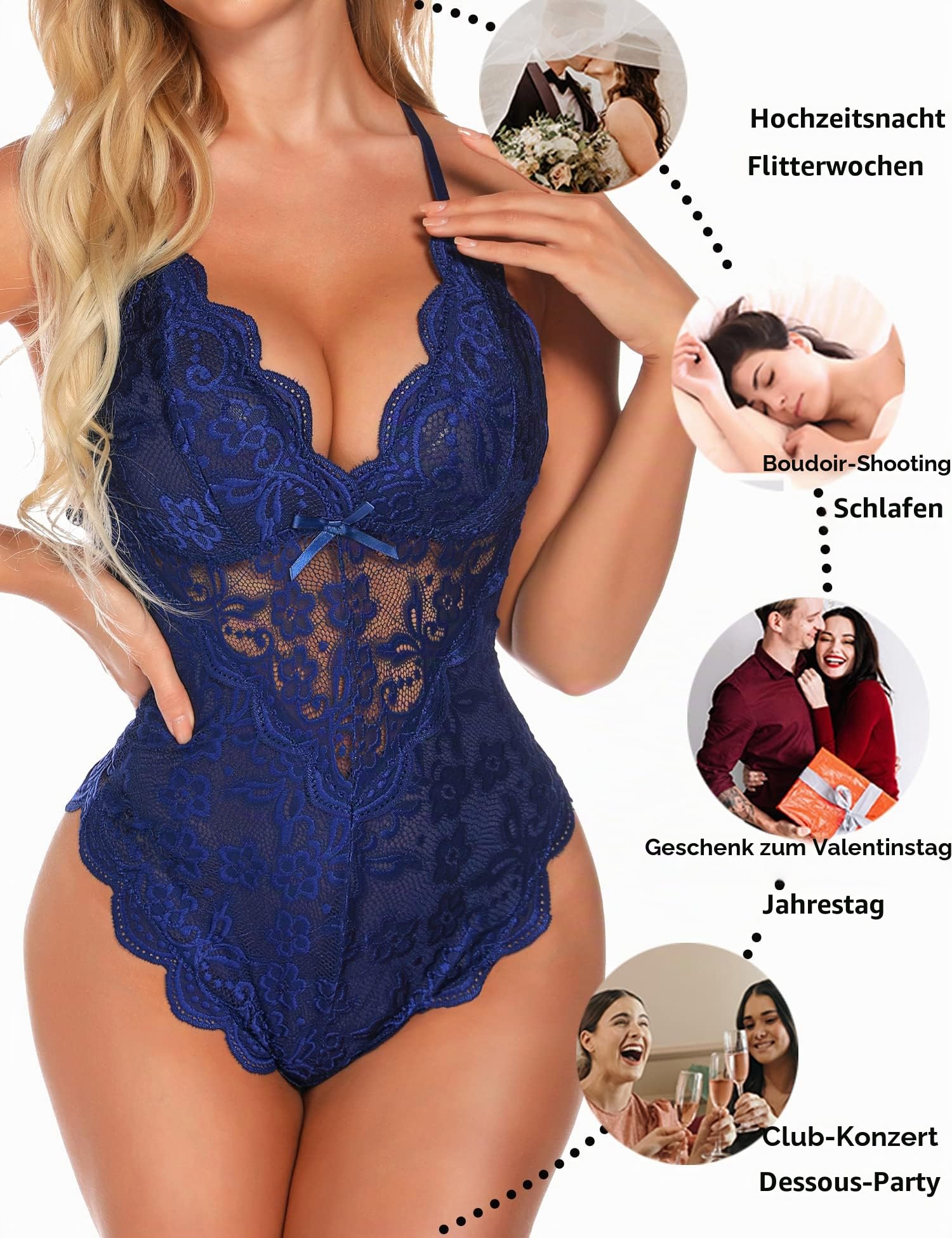 Aranmei Damen Sexy Snap Crotch Body One Piece Spitze Babydoll Dessous Teddy