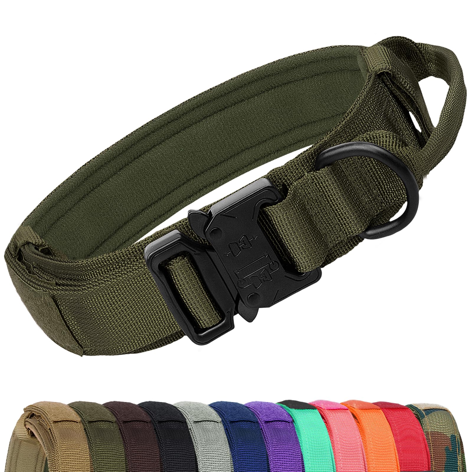 Joytale Collar Perro, Táctica Collar Perro Grande con Mango de Control, Resistente Collares para Perros, Verde Militar, L