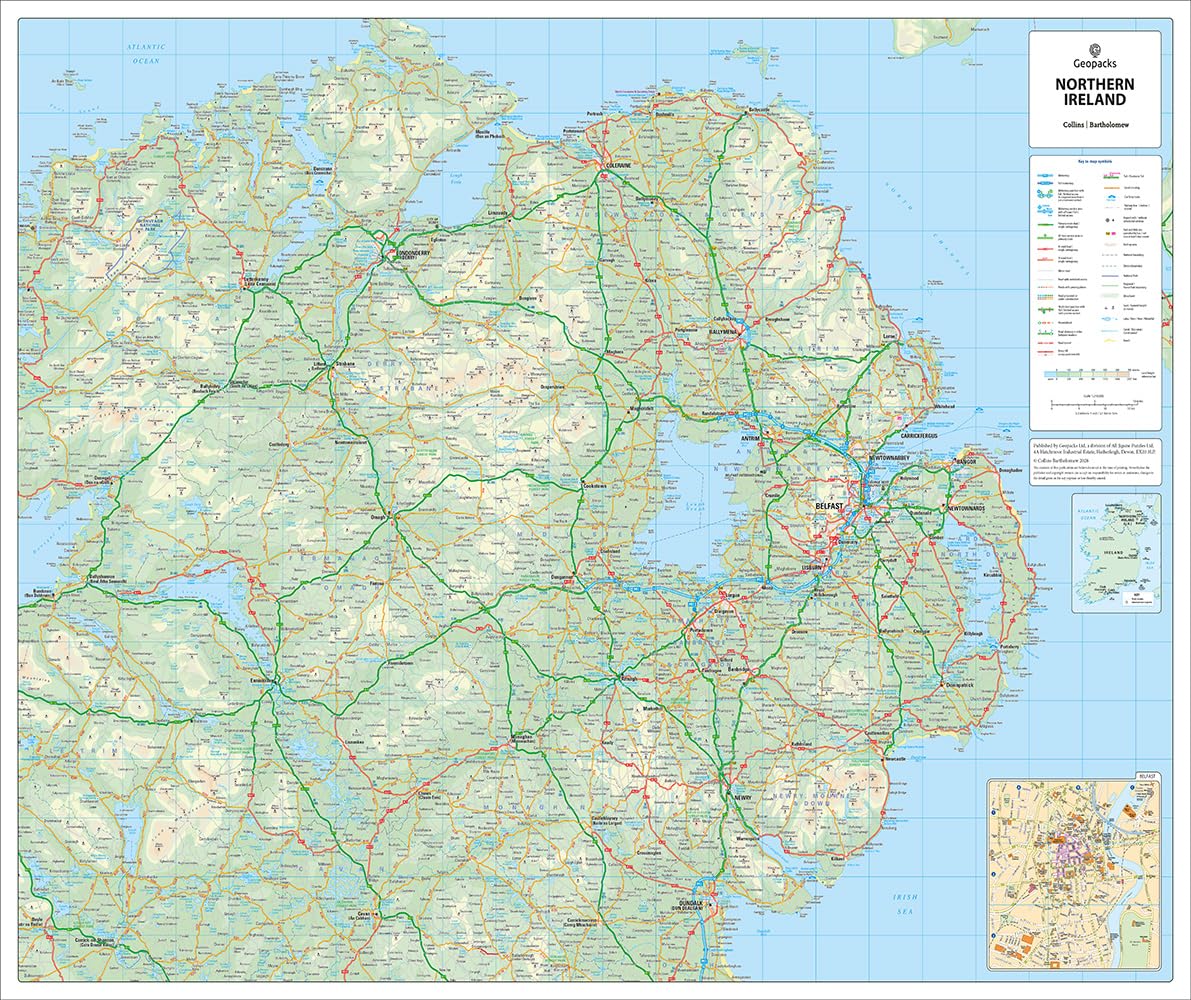 Map Of Northern Ireland Road Map - Laminated Wall