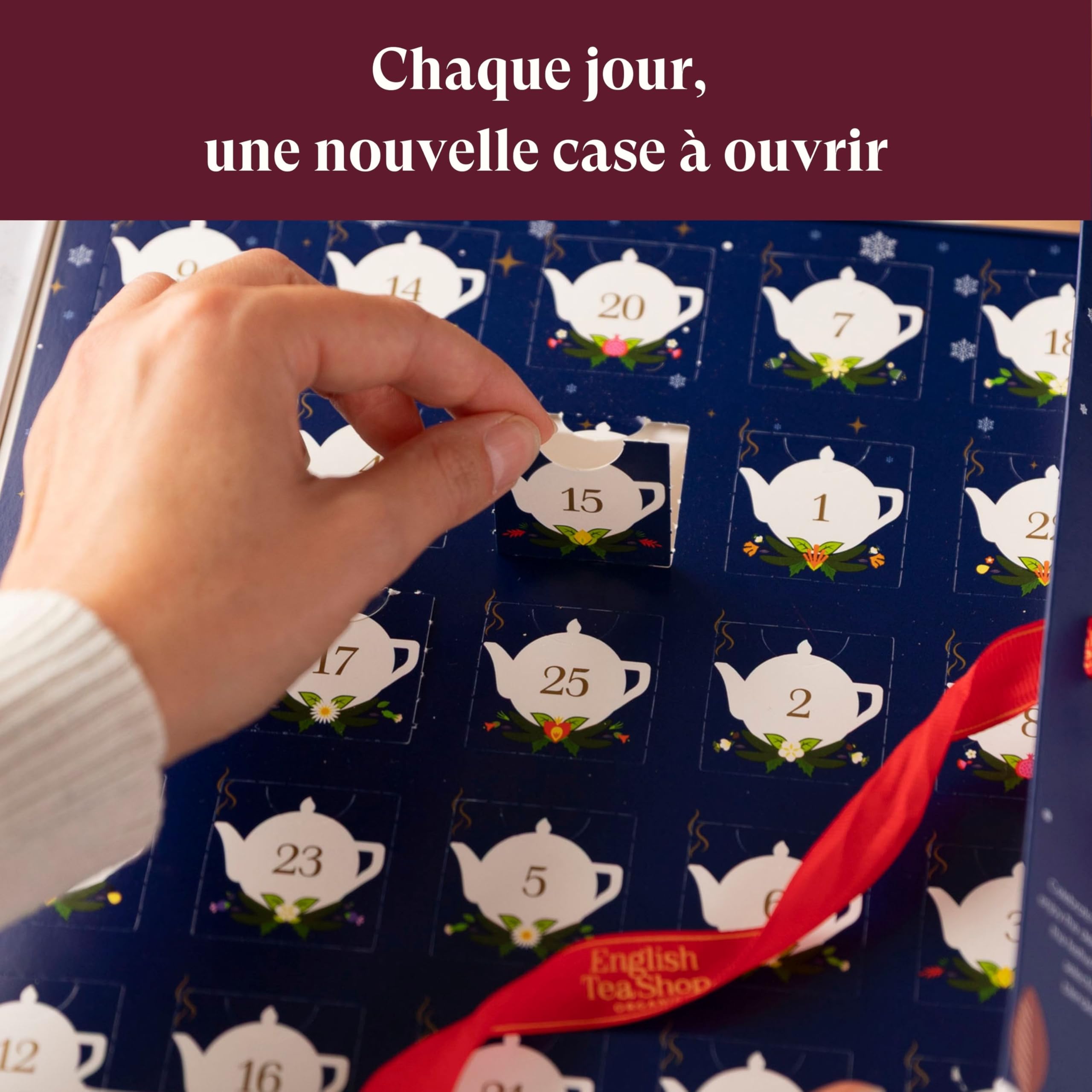English Tea Shop - Calendrier de l'Avent thé et infusions biologiques - 25 sachets pyramides à découvrir dans chaque case - Livre bleu