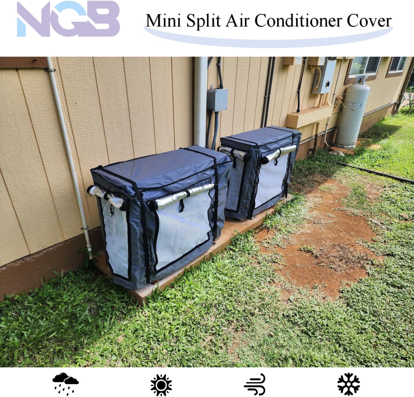 NGB Mini Split Cover, Outdoor Unit Cover for Air Conditioning Condensing HVAC, 29.1x 11.8x 21.7 Inches, Waterproof, Windproof, Snowproof, For All Seasons,Grey Color. image 5