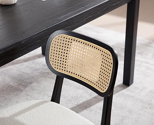 Vista 73 de EALSON Juego de 2 sillas de comedor de ratán, tapizadas de cuero, sillas de cocina de madera modernas de mediados de siglo, sillas laterales sin