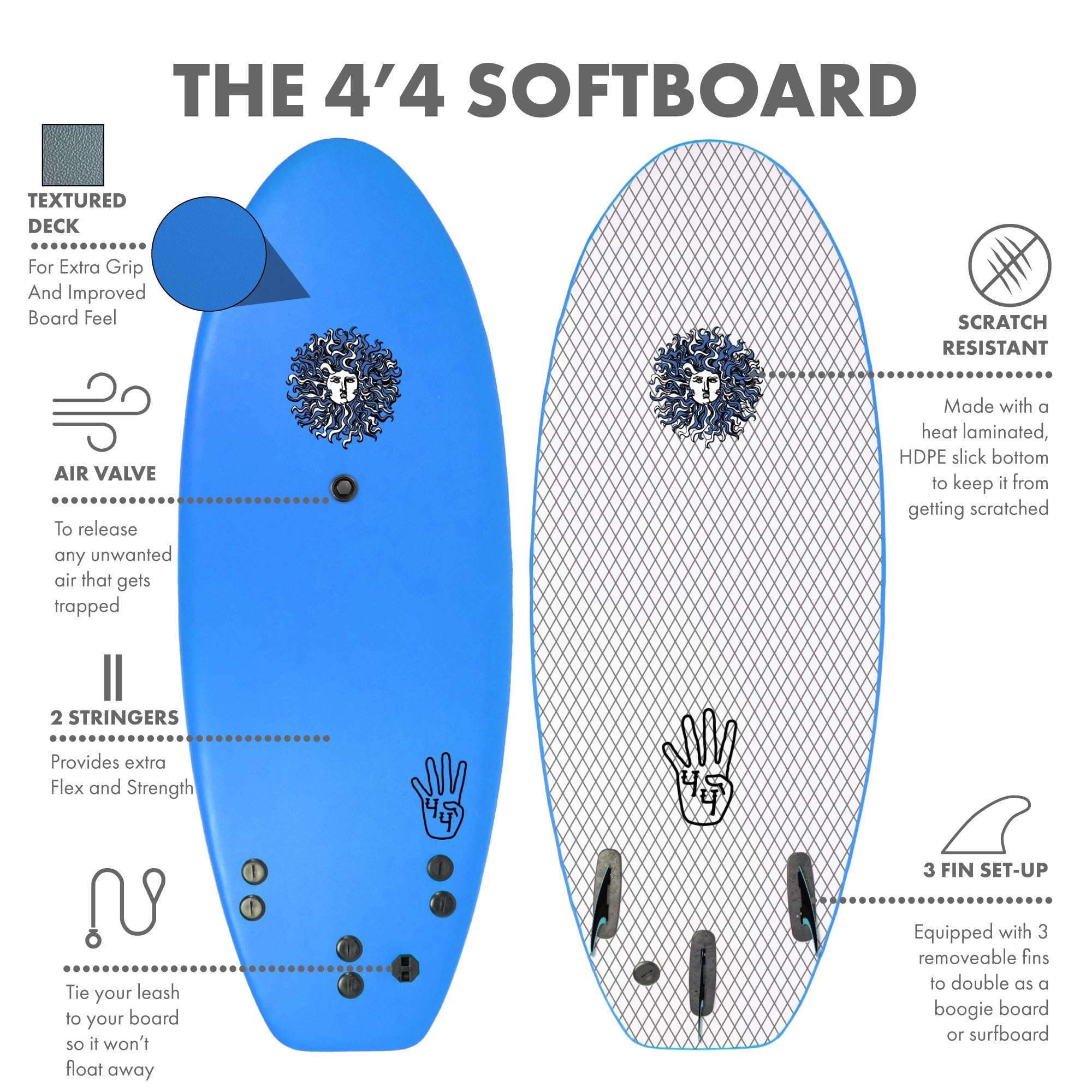 Amazon | KONA SURF CO. 4-4サーフボード 初心者 子供と大人用 
